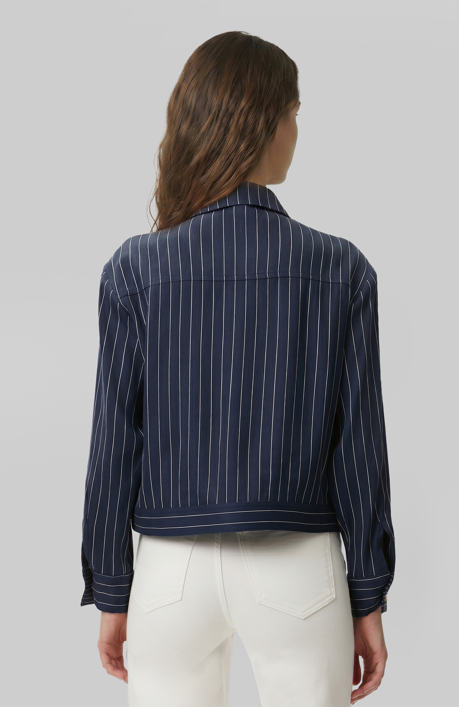 Navy Blue White Striped Jacket