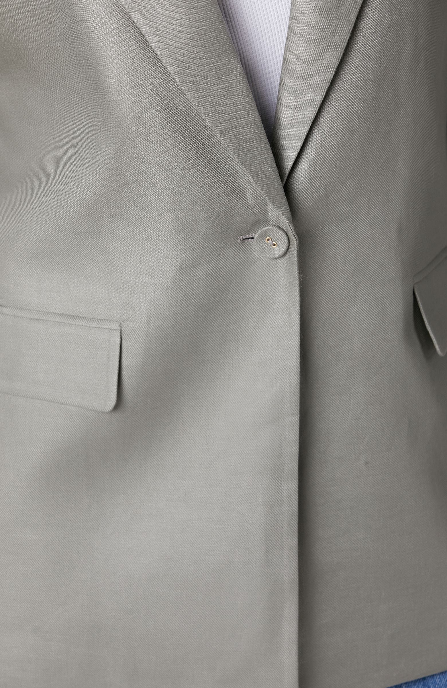 Açık Haki Kruvaze Kapama Keten Ceket