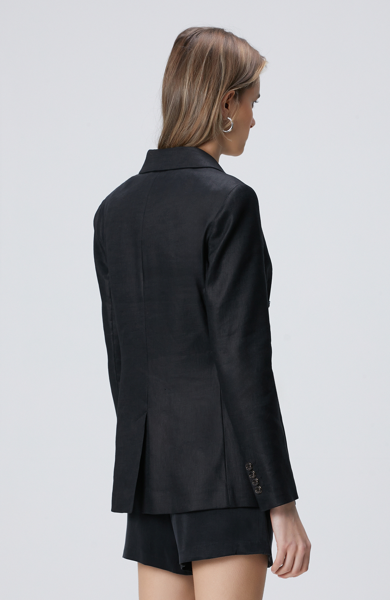 Black Double Breasted Linen Jacket