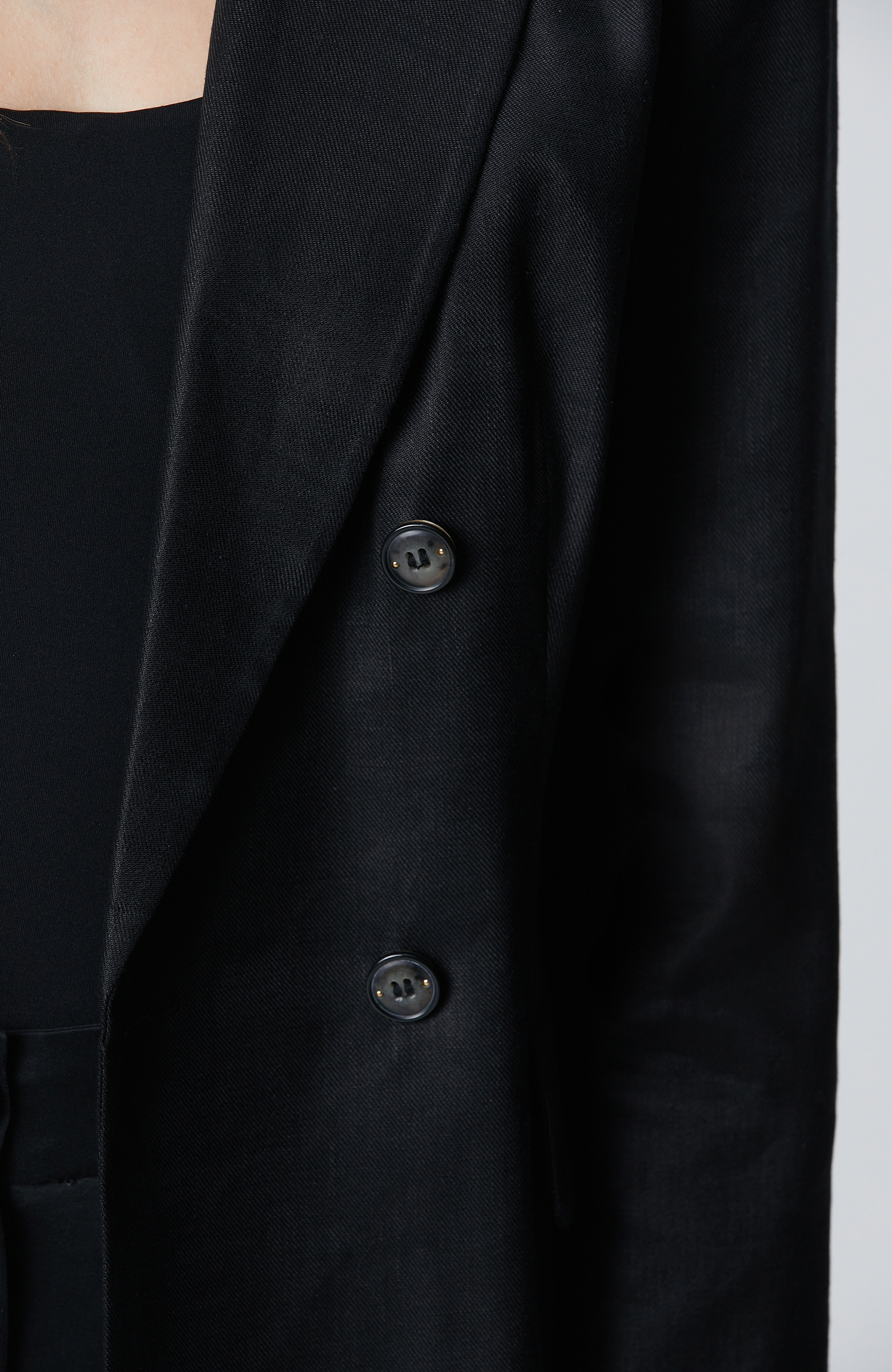 Black Double Breasted Linen Jacket