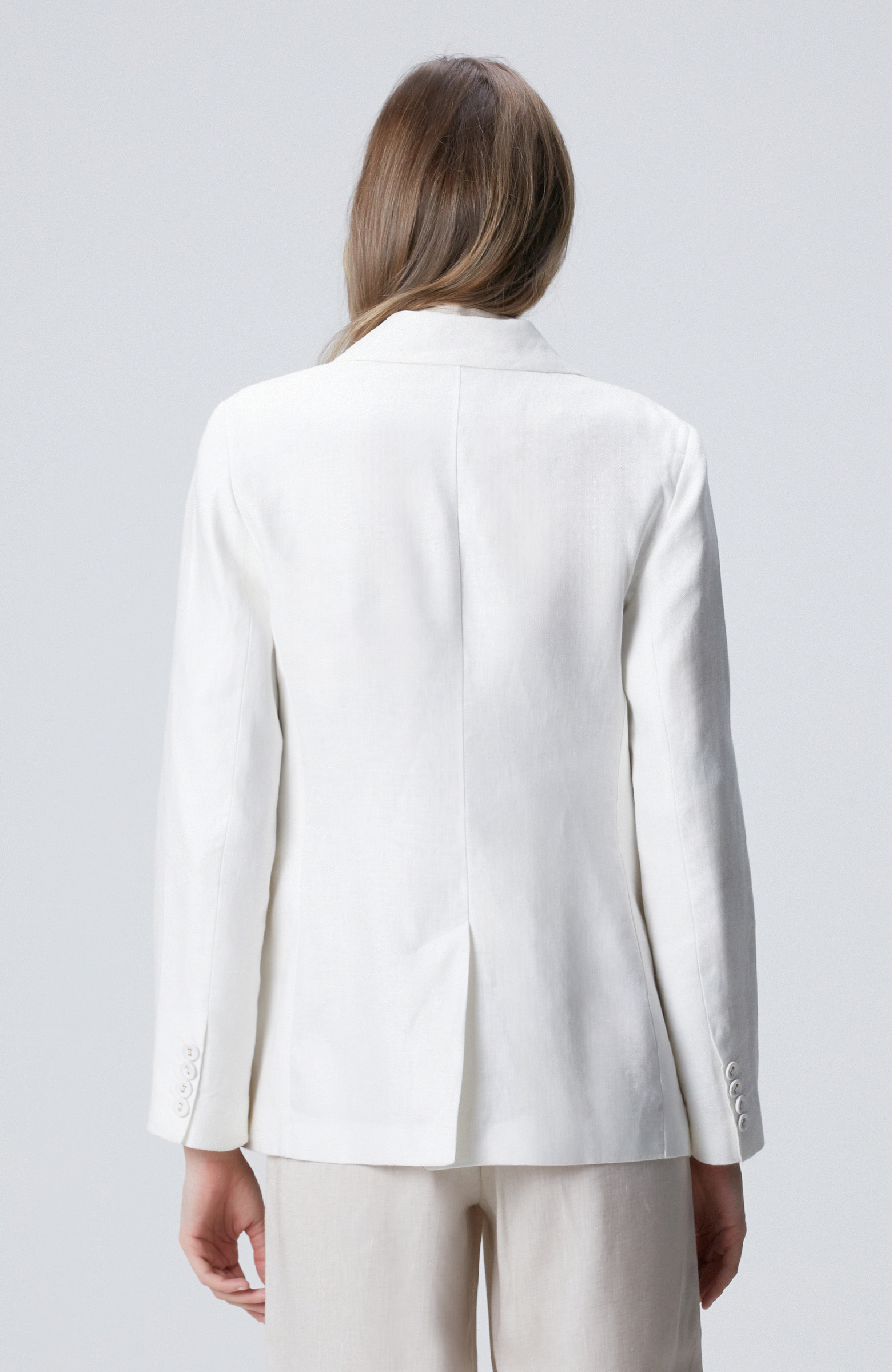 Kırık Beyaz Kruvaze Keten Ceket