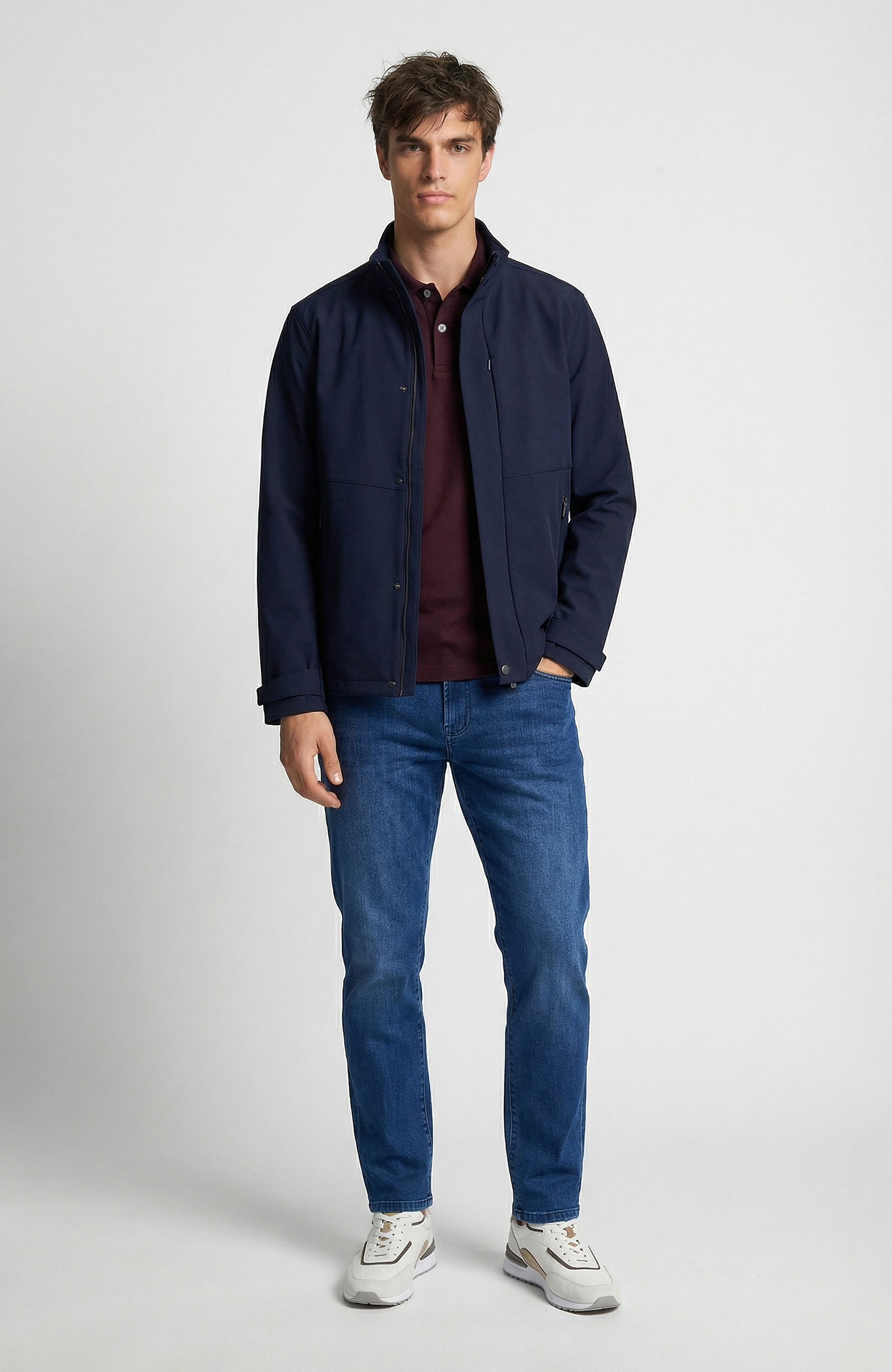 Navy Blue Concealed Hooded Jacket