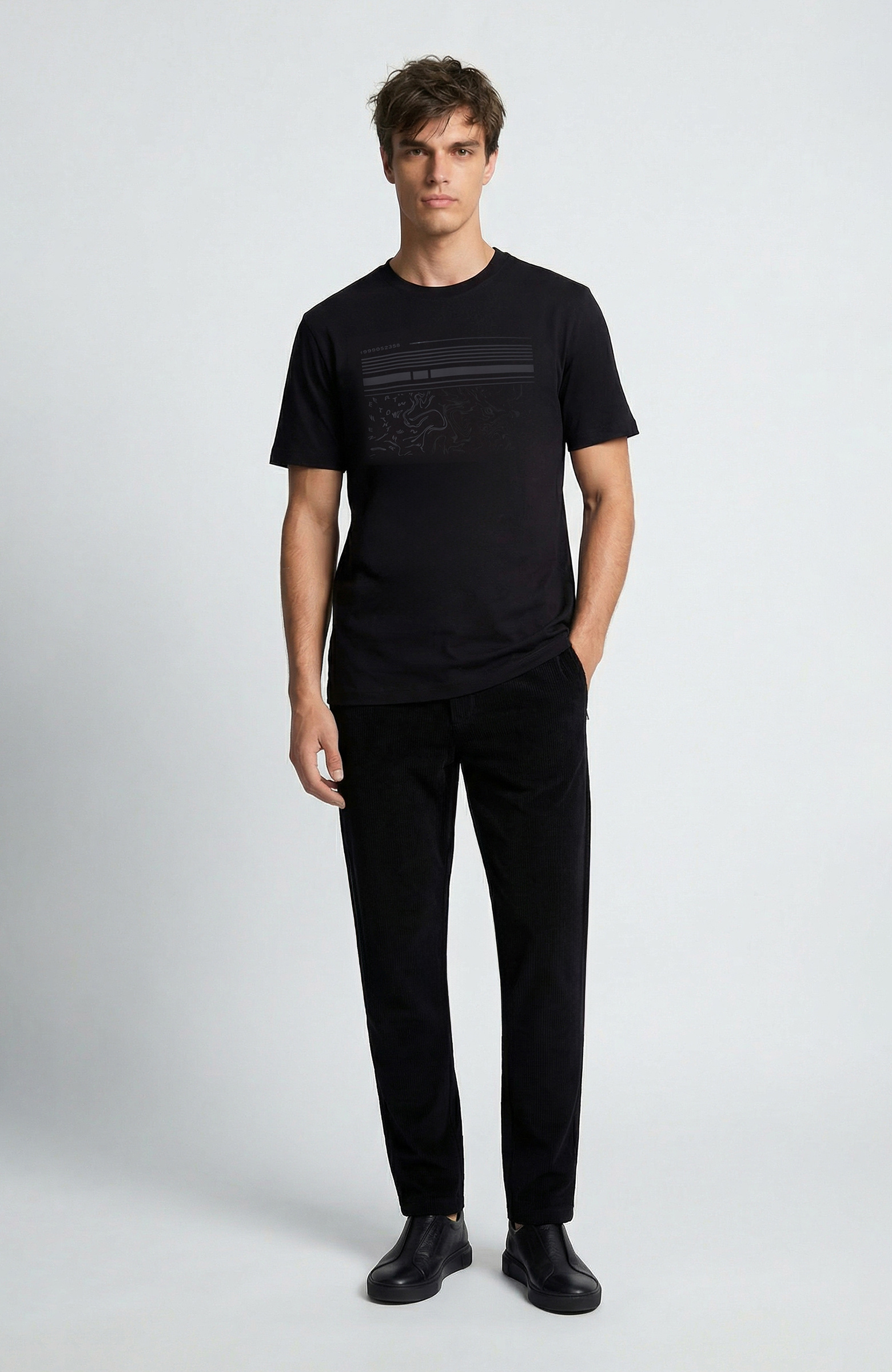 Siyah Mermer Enjeksiyon Baskılı T-shirt