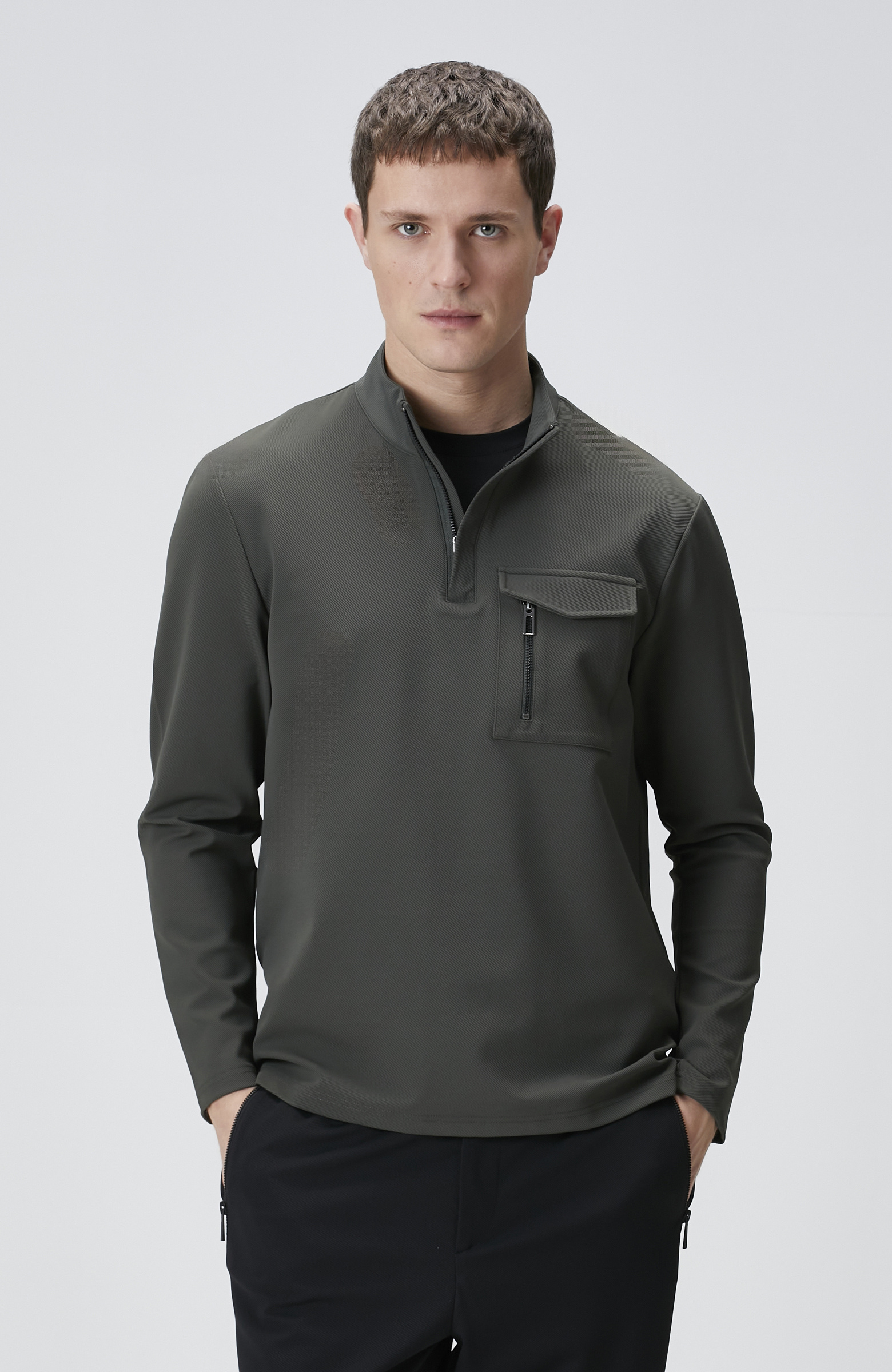 N-Tech Haki Göğüs Cep Detaylı Sweatshirt