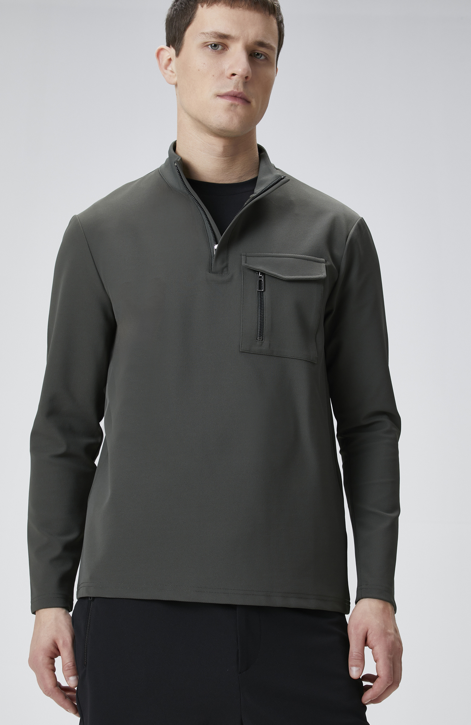 N-Tech Haki Göğüs Cep Detaylı Sweatshirt