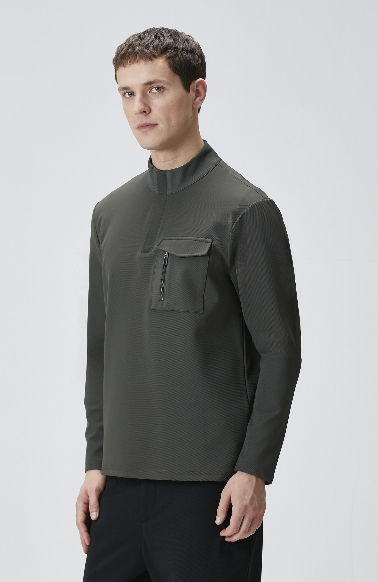 N-Tech Haki Göğüs Cep Detaylı Sweatshirt