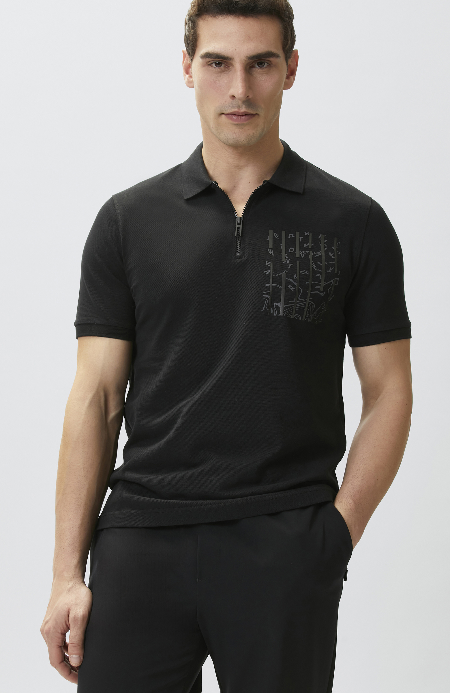 Siyah Süs Cep Baskı Detaylı Pike T-shirt