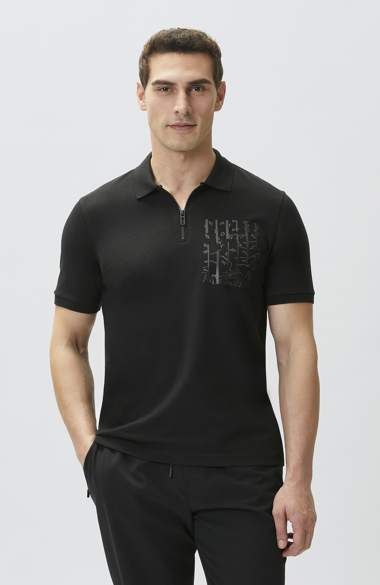 Siyah Süs Cep Baskı Detaylı Pike T-shirt