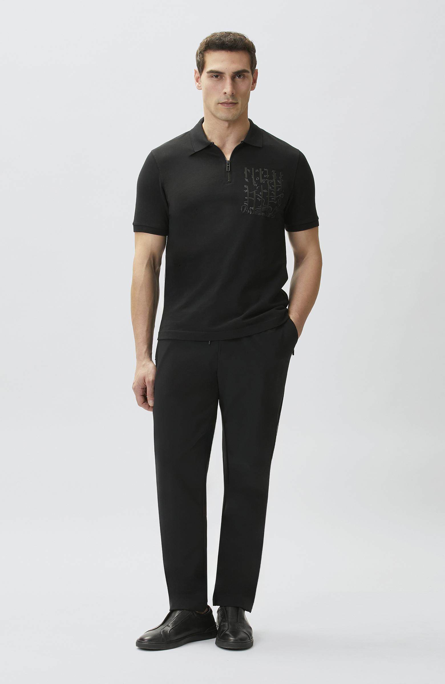 Siyah Süs Cep Baskı Detaylı Pike T-shirt
