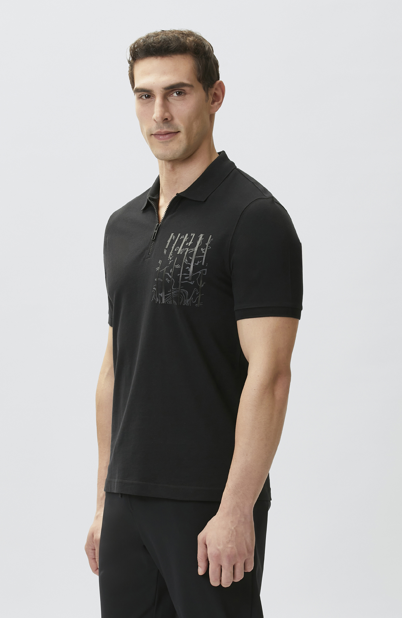 Siyah Süs Cep Baskı Detaylı Pike T-shirt