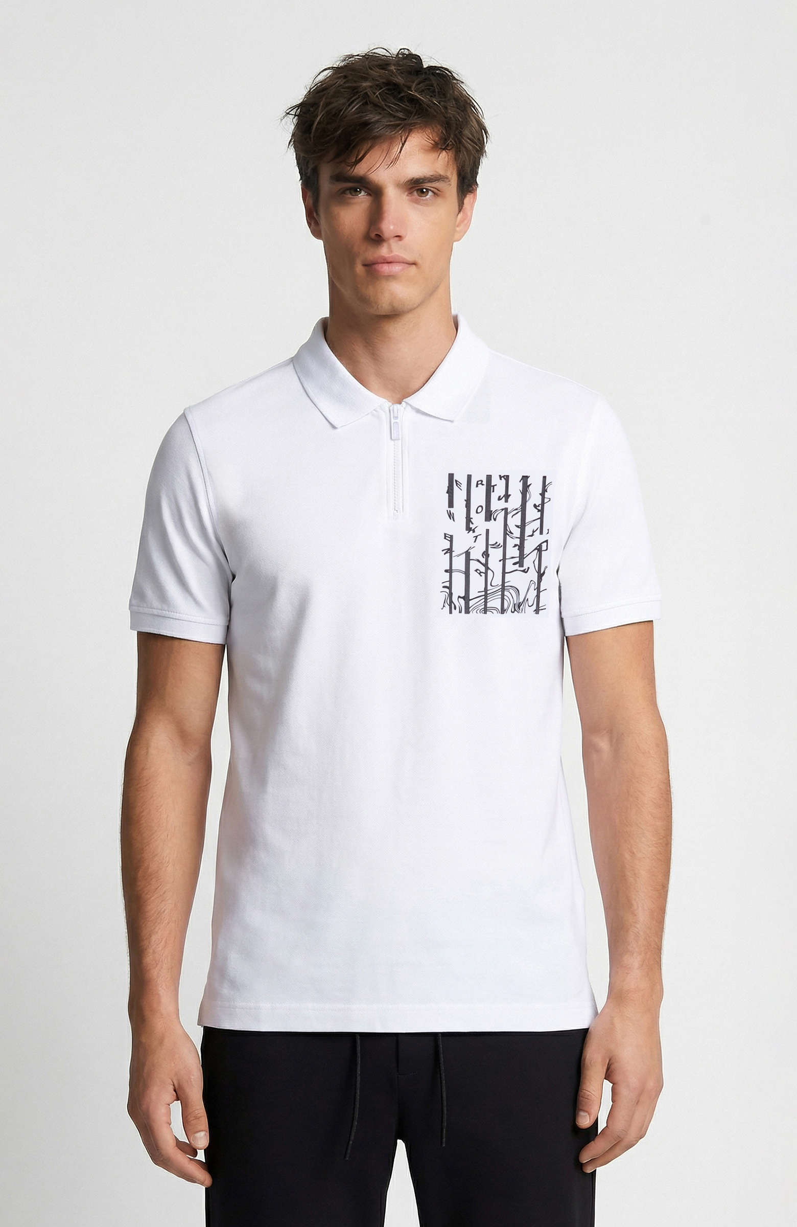 Beyaz Süs Cep Baskı Detaylı Pike T-shirt