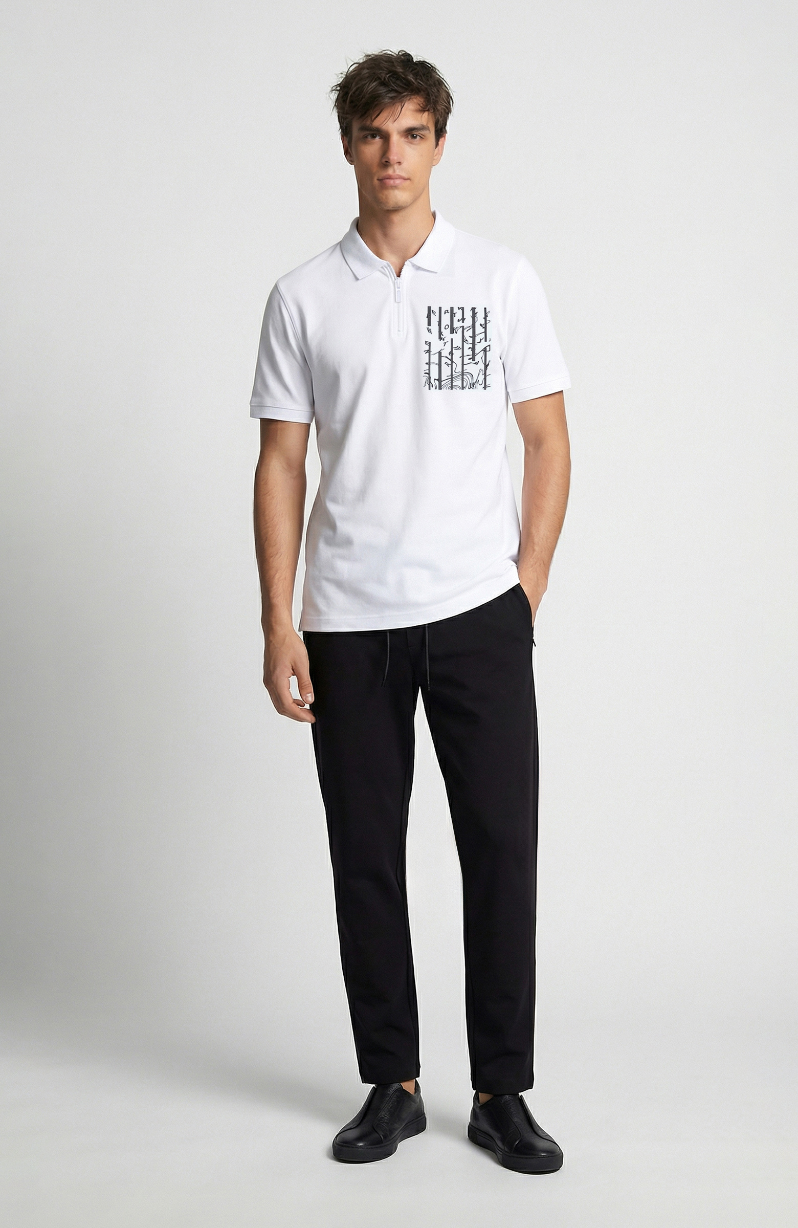 Beyaz Süs Cep Baskı Detaylı Pike T-shirt