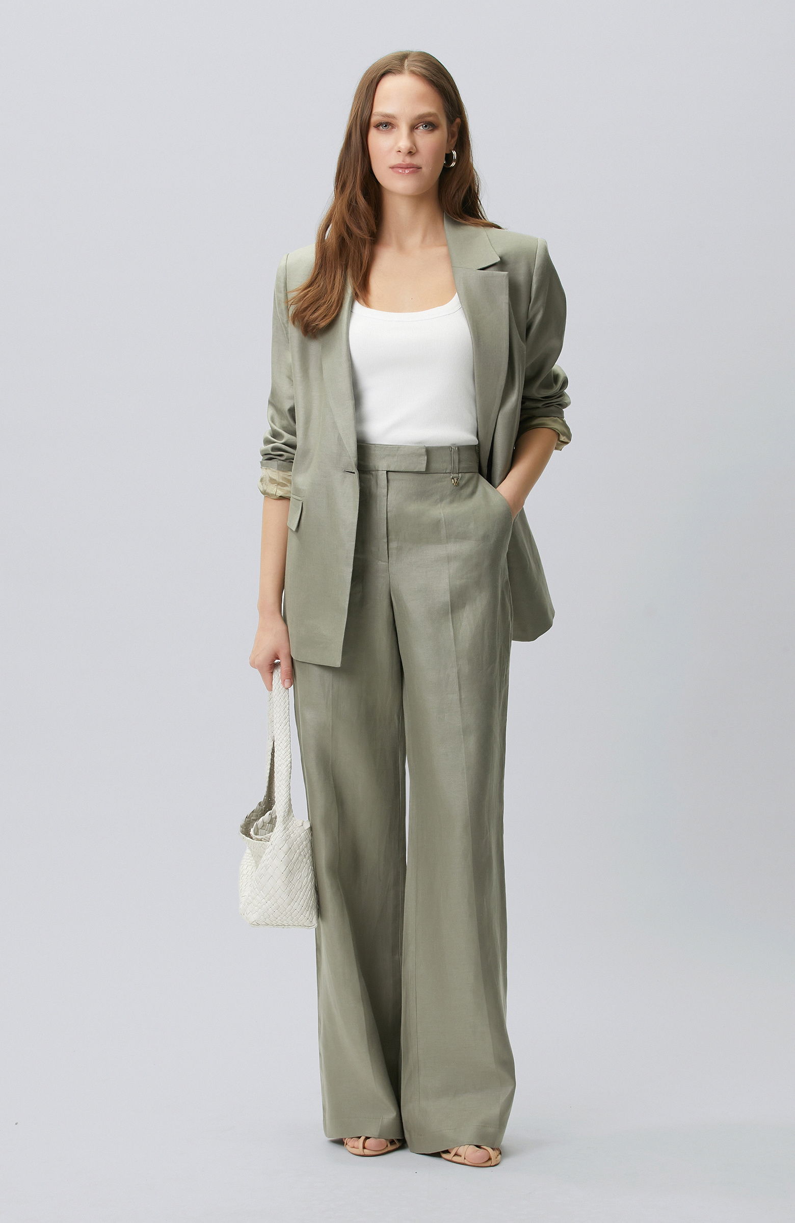 Açık Haki Keten Pantolon