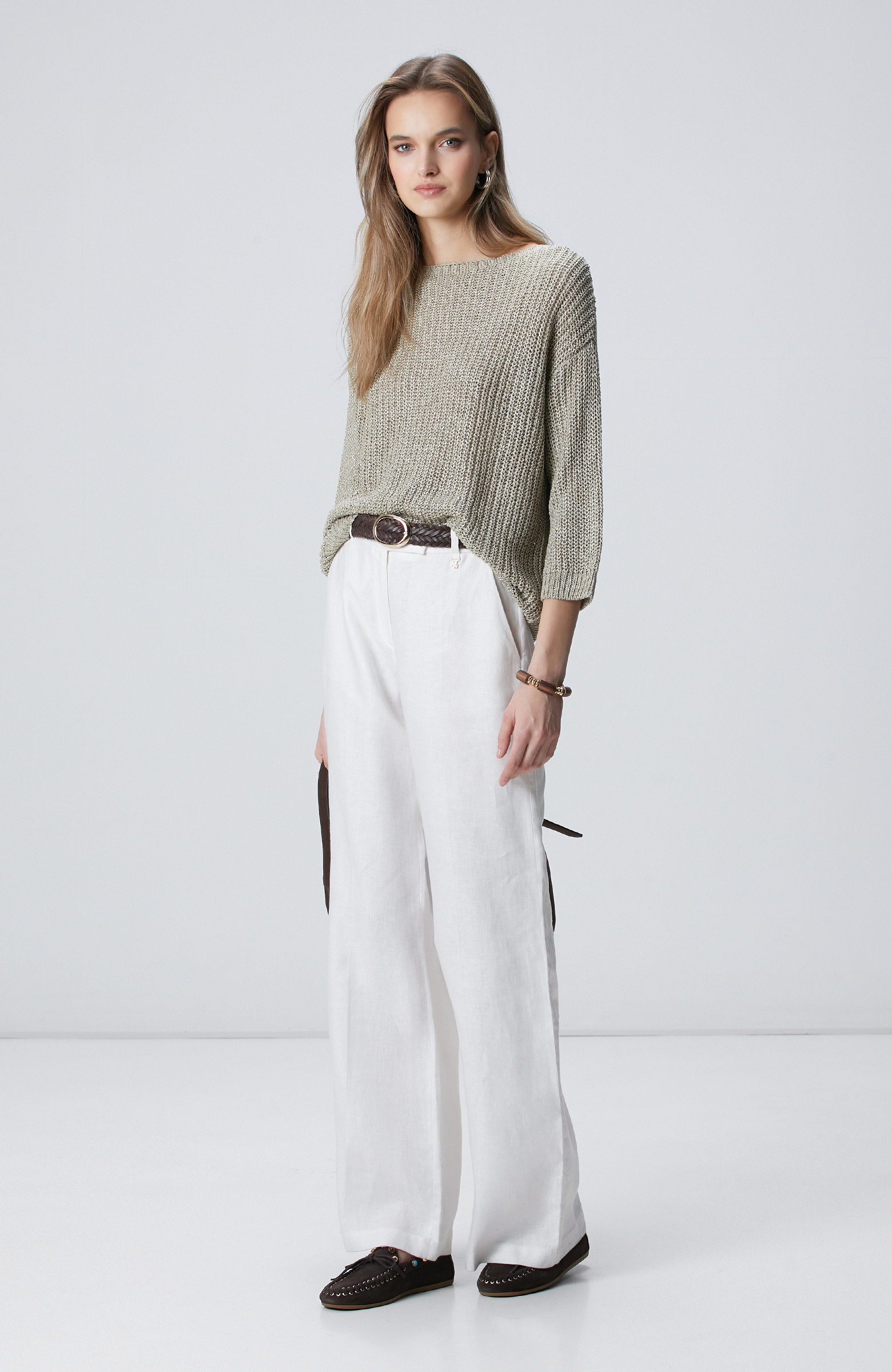 Kırık Beyaz Keten Pantolon