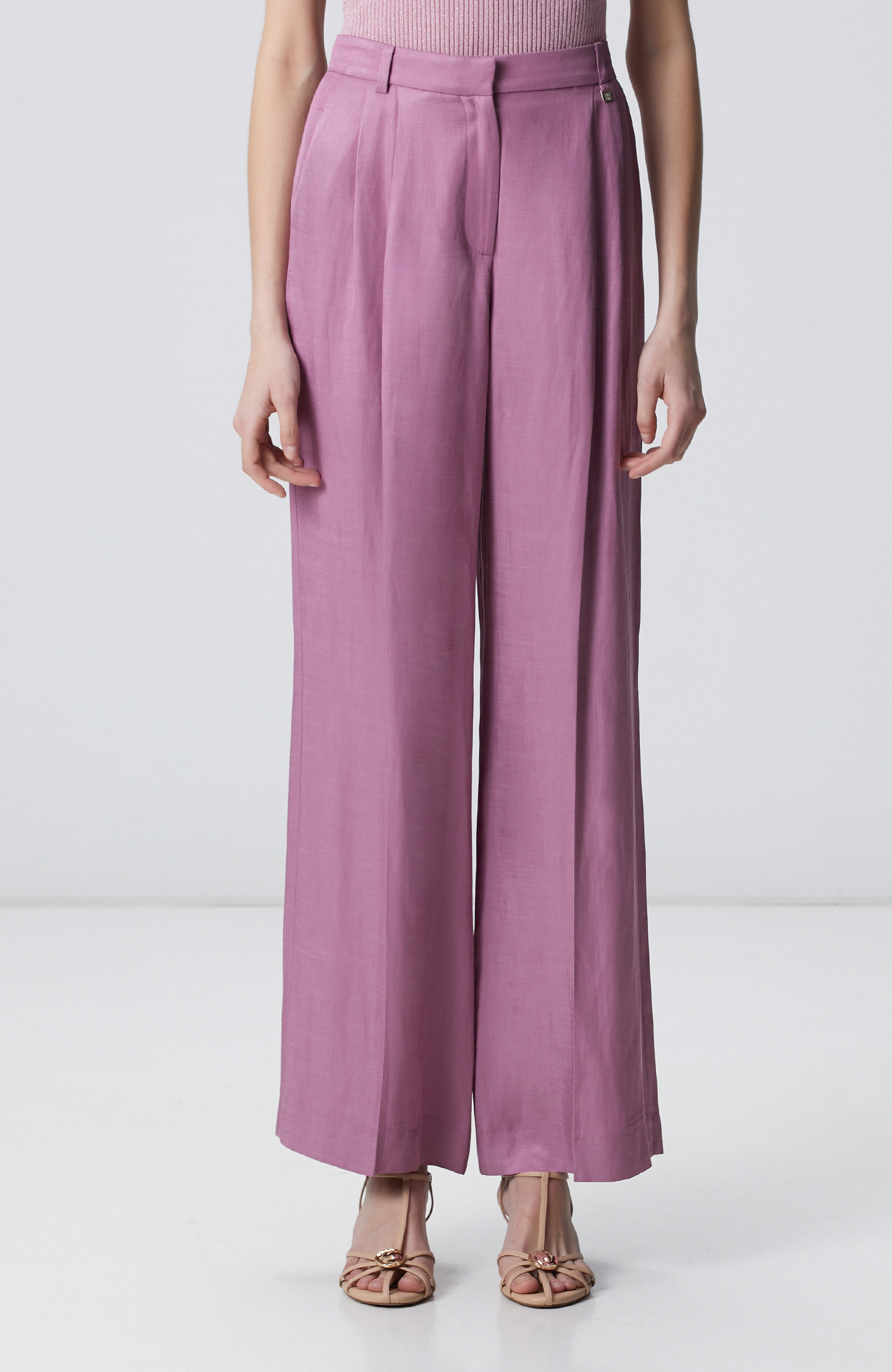 Menekşe Keten Karışımlı Kapaklı Cepli Pantolon