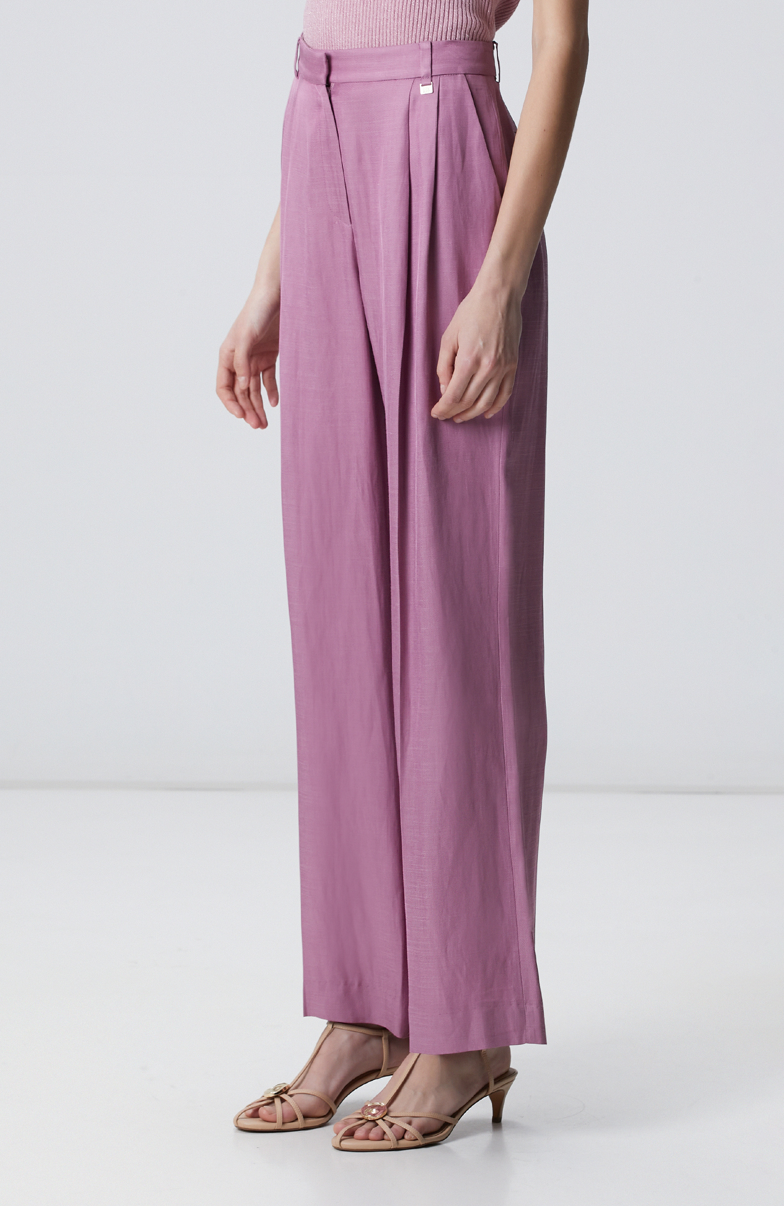 Menekşe Keten Karışımlı Kapaklı Cepli Pantolon