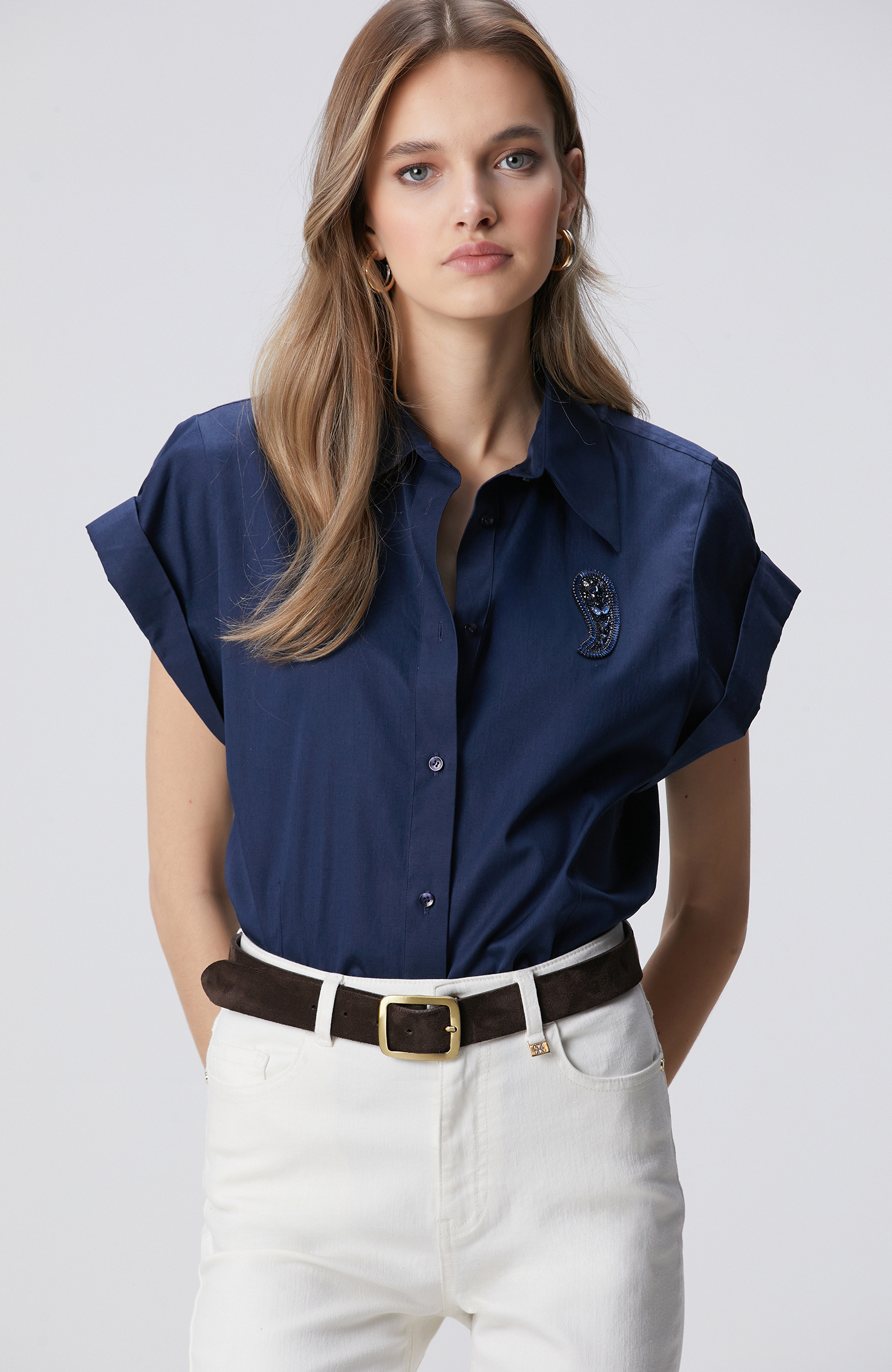 Navy Blue Embroidered Shirt