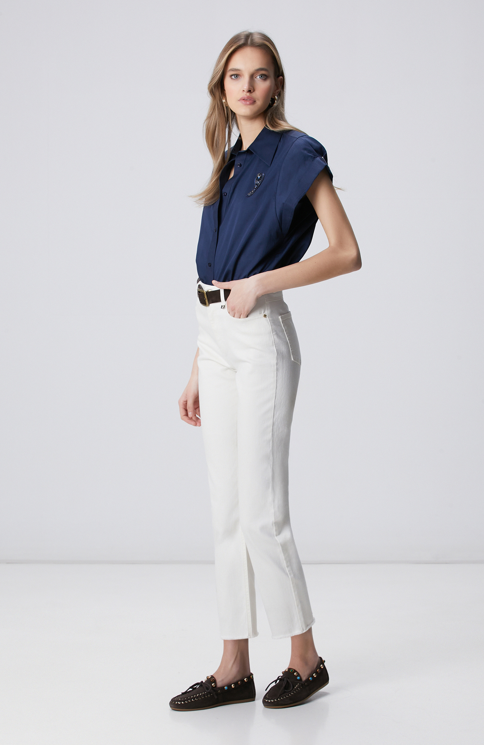 Navy Blue Embroidered Shirt