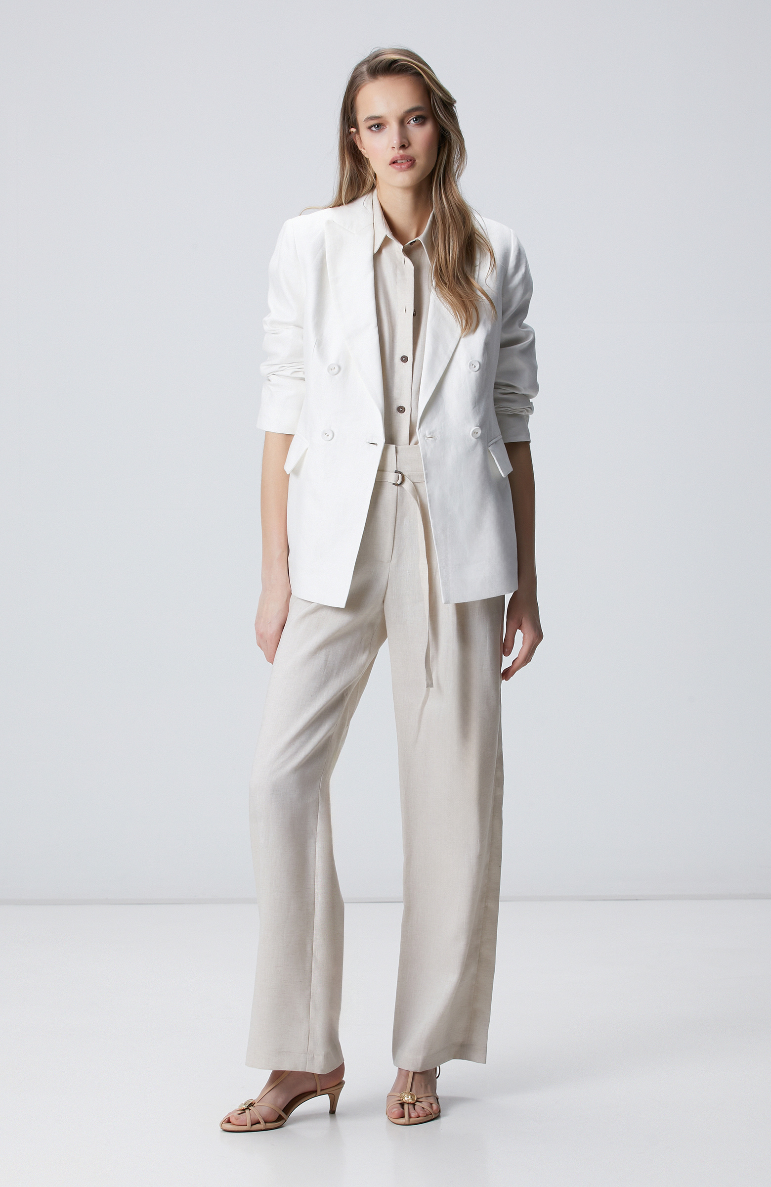 N-Green Beige Melange Linen Shirt