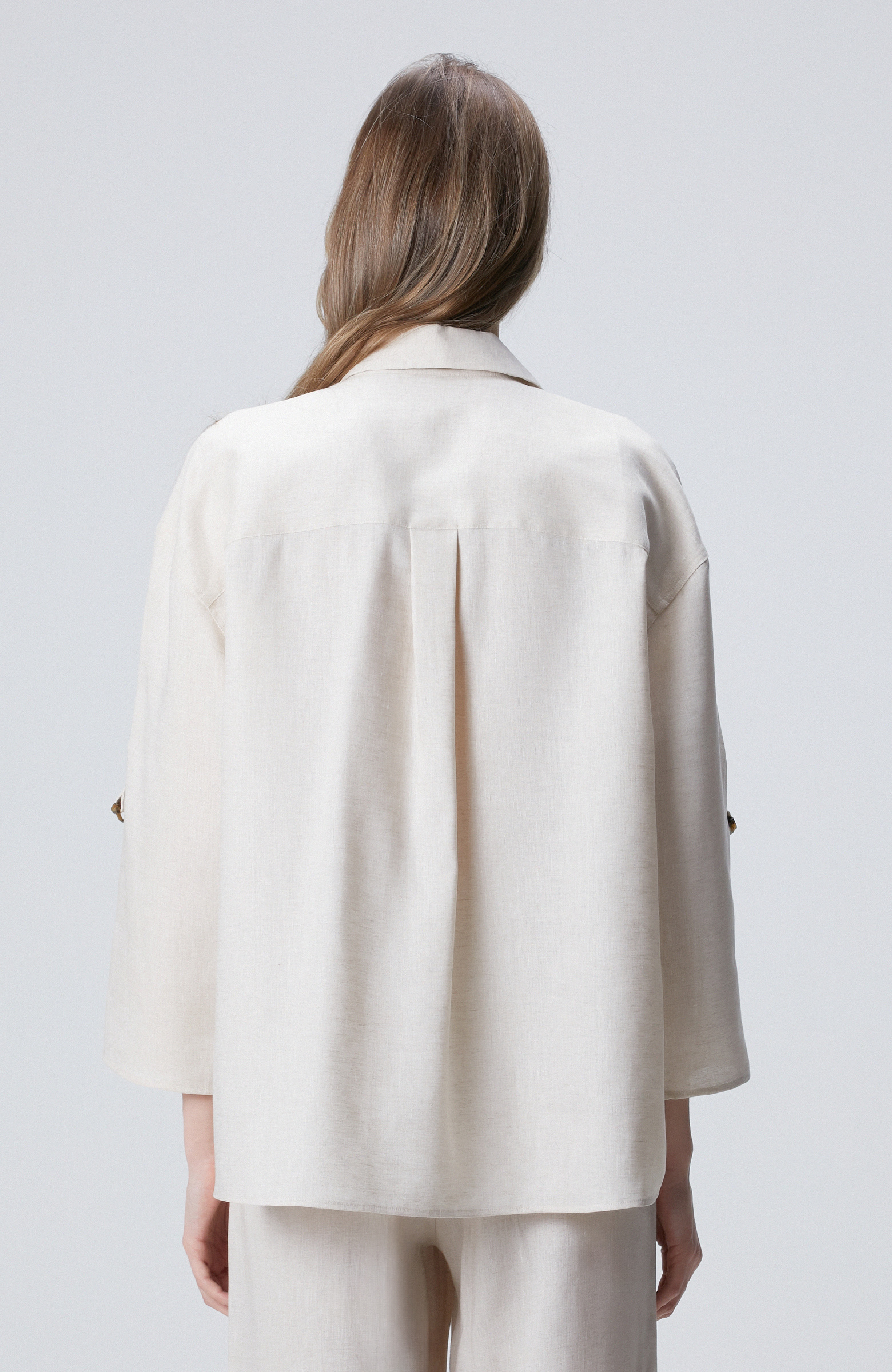 N-Green Beige Melange Linen Shirt