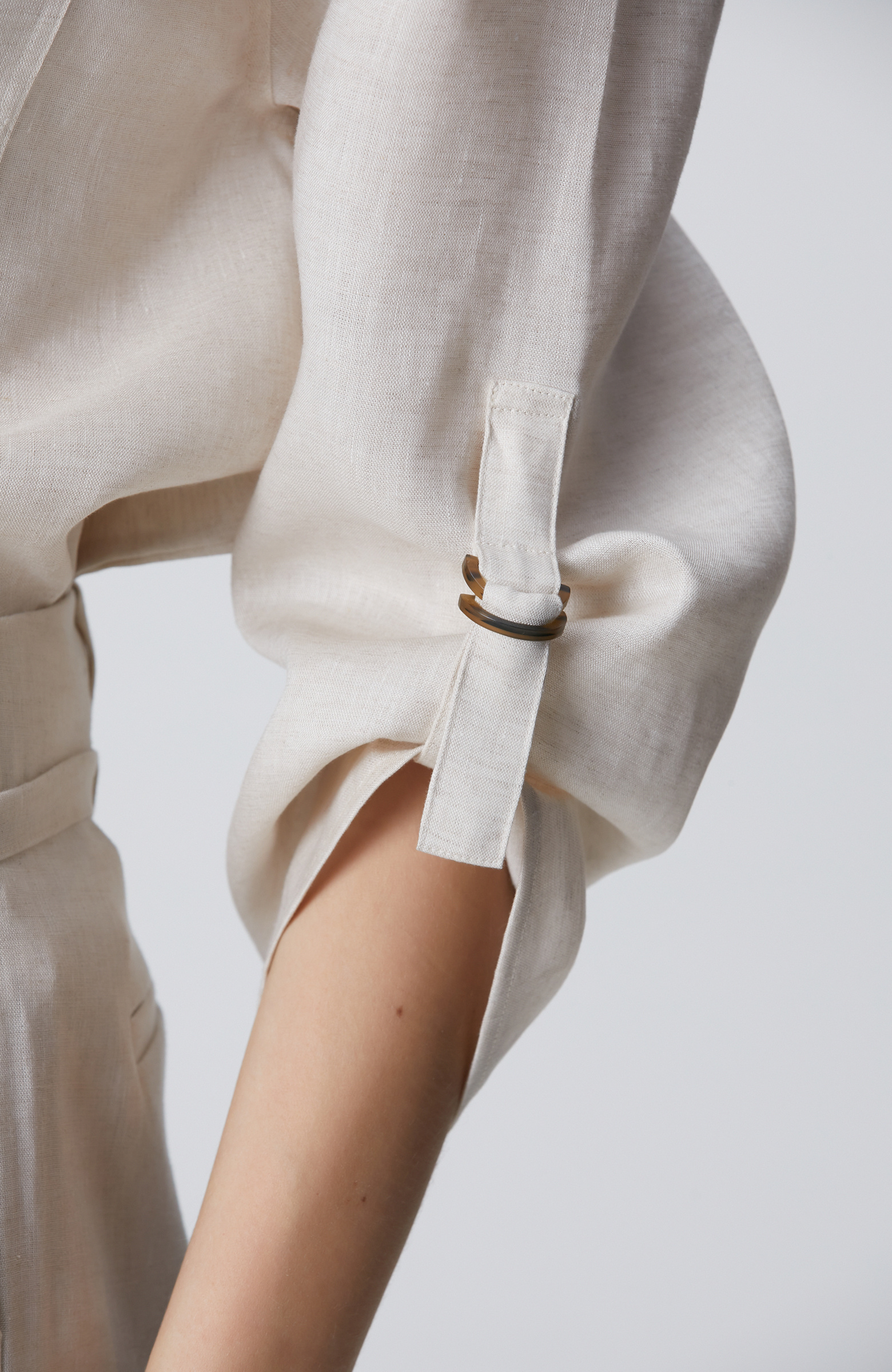 N-Green Beige Melange Linen Shirt