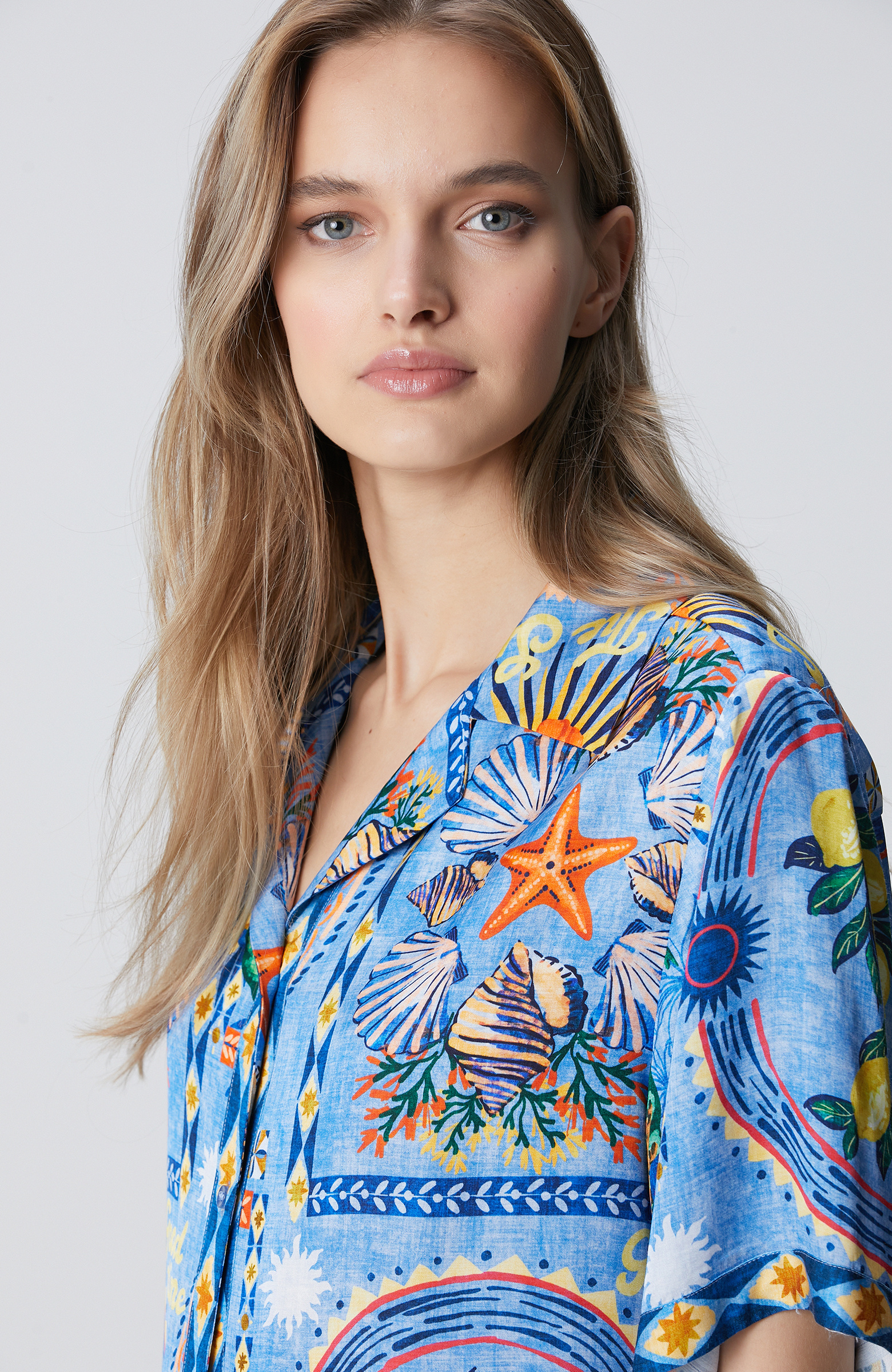 N-Green Color Patterned Viscose Shirt