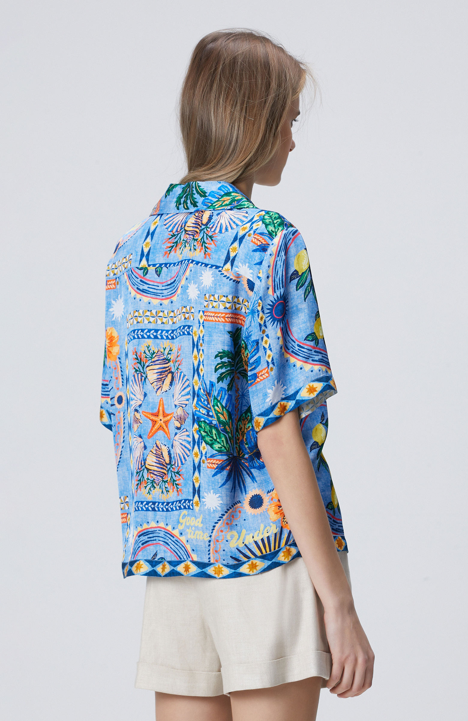N-Green Color Patterned Viscose Shirt