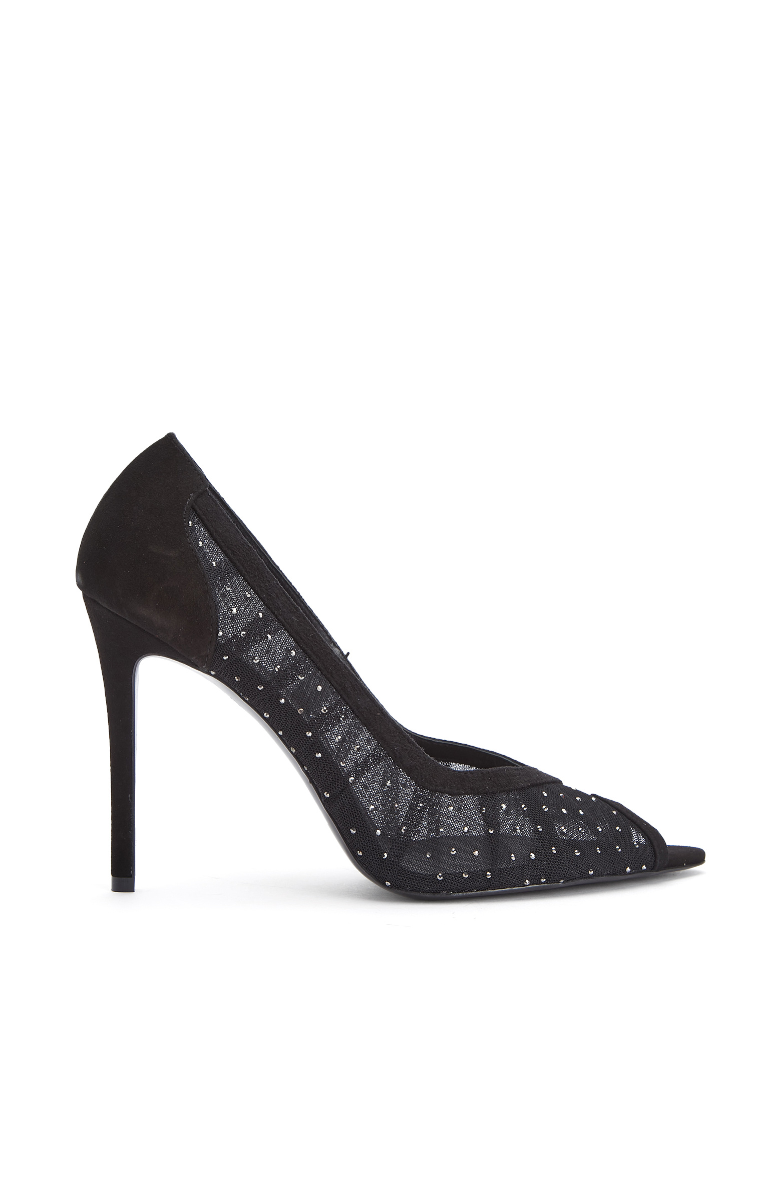 Black Mesh Fabric Detailed High Heels