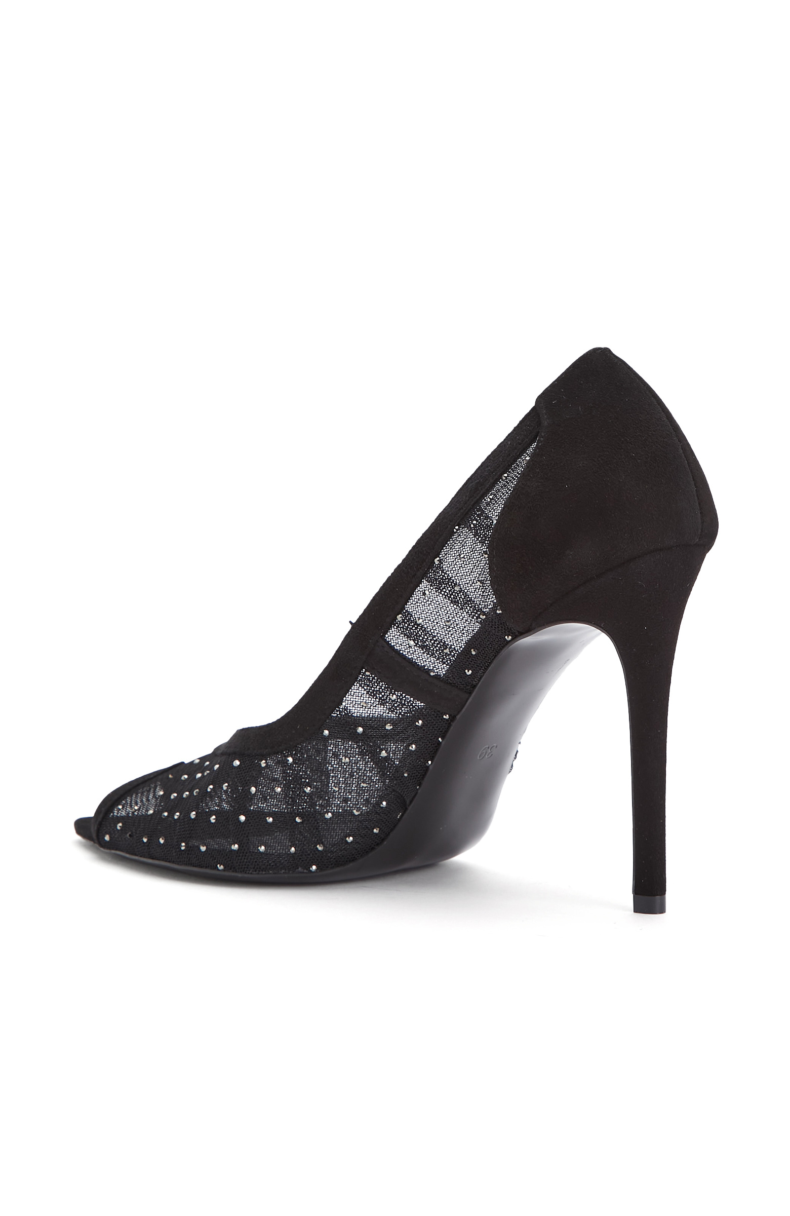 Black Mesh Fabric Detailed High Heels