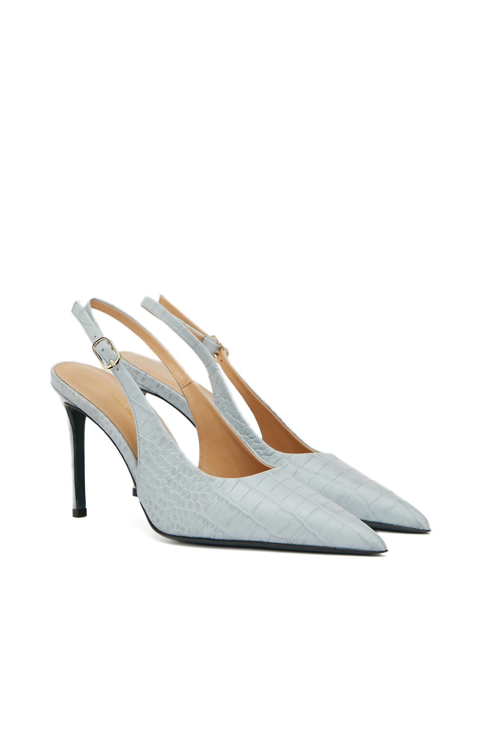 Açık Mavi Kroko Desenli Deri Stiletto