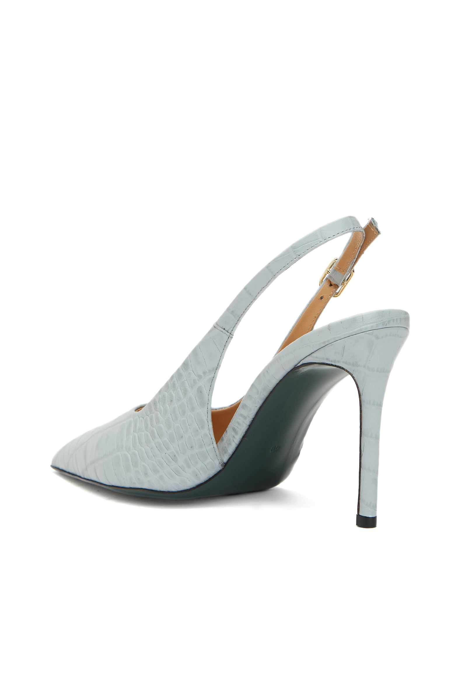 Açık Mavi Kroko Desenli Deri Stiletto