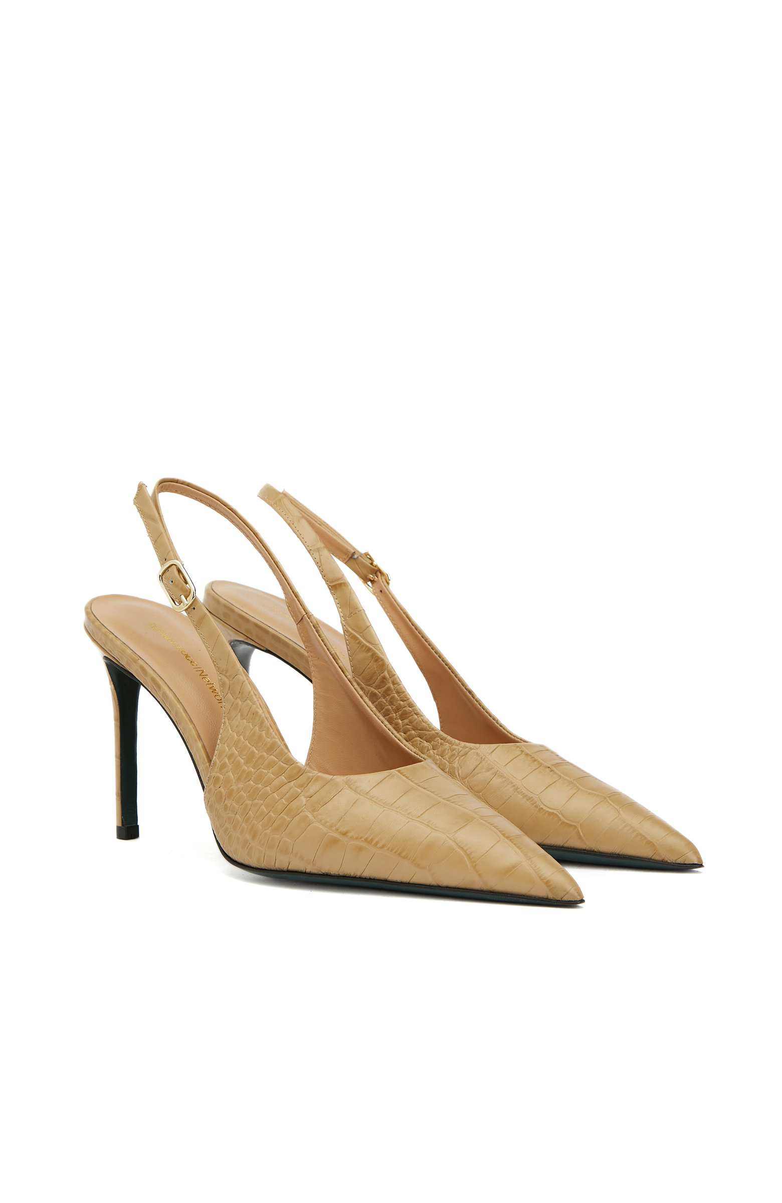 Bej Kroko Desenli Deri Stiletto