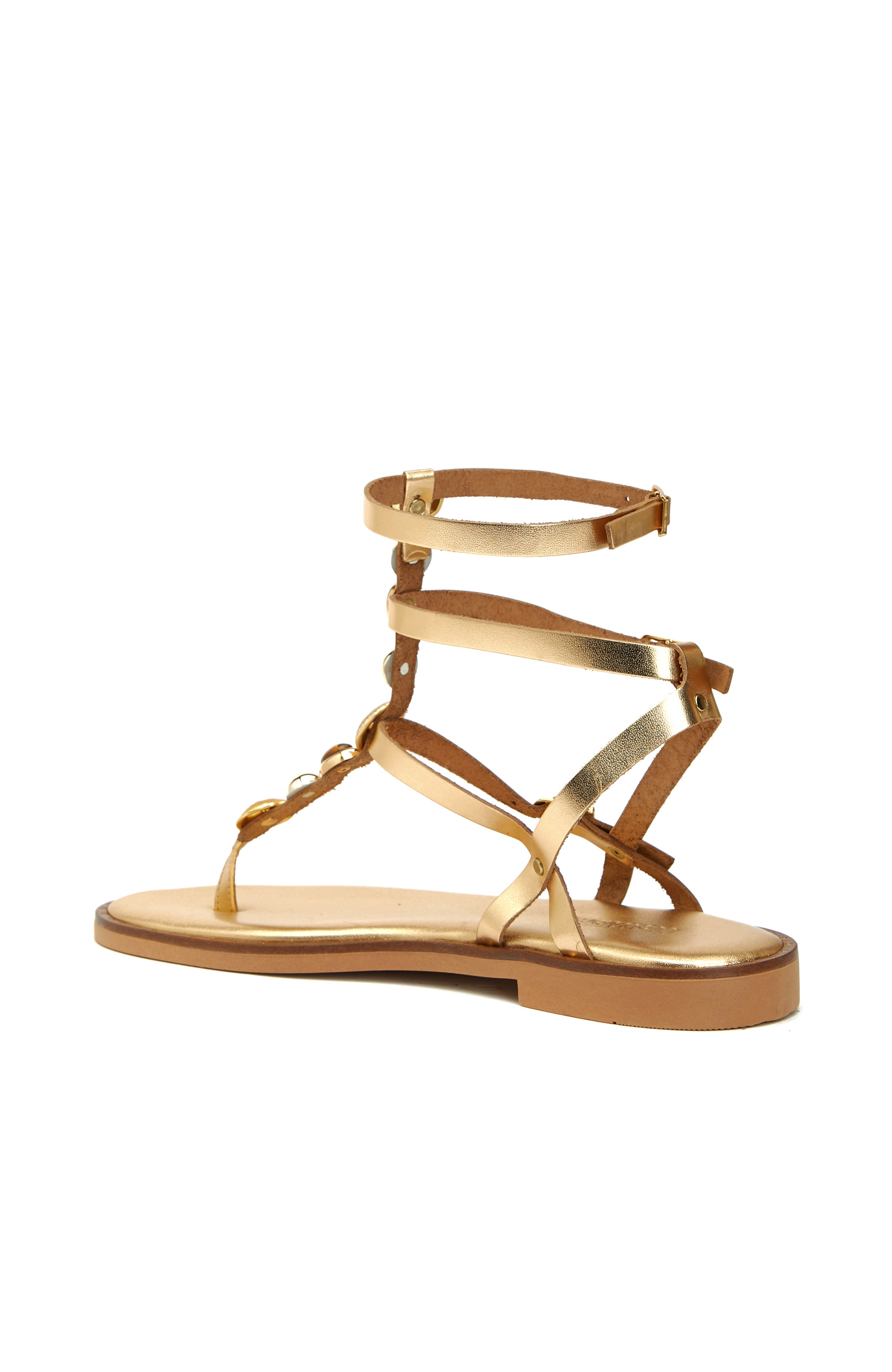 Gold Toka Detaylı Kadın Deri Sandalet