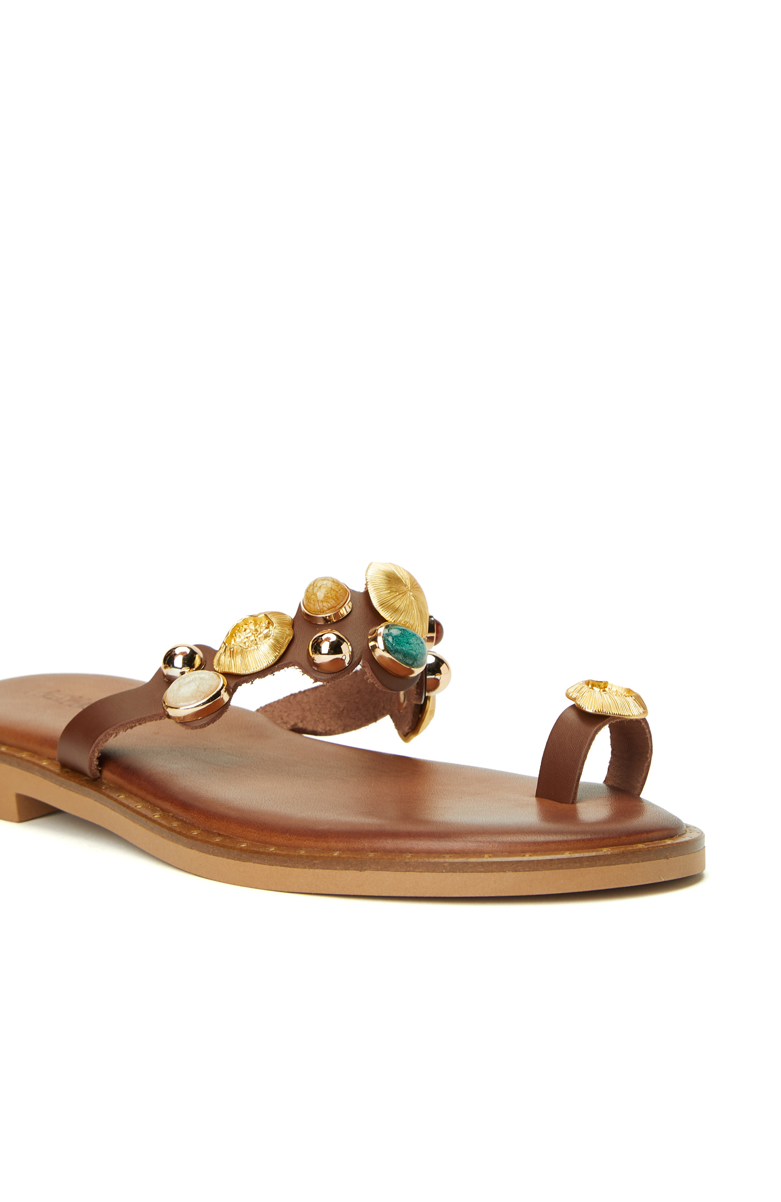 Kahverengi Toka Detaylı Kadın Deri Terlik