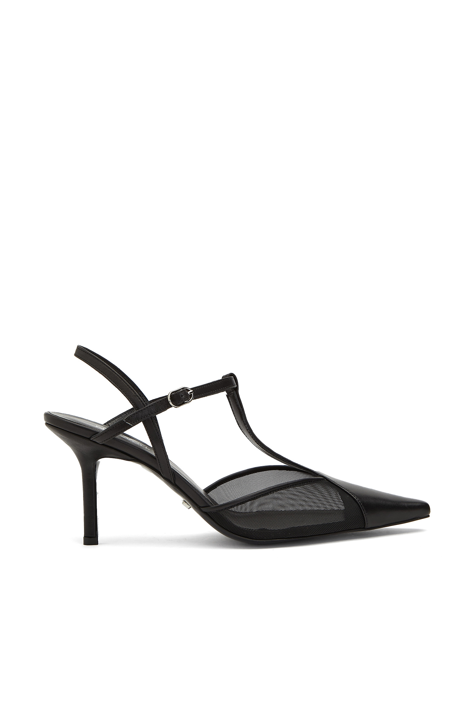 Siyah File Kumaş Detaylı Deri Stiletto