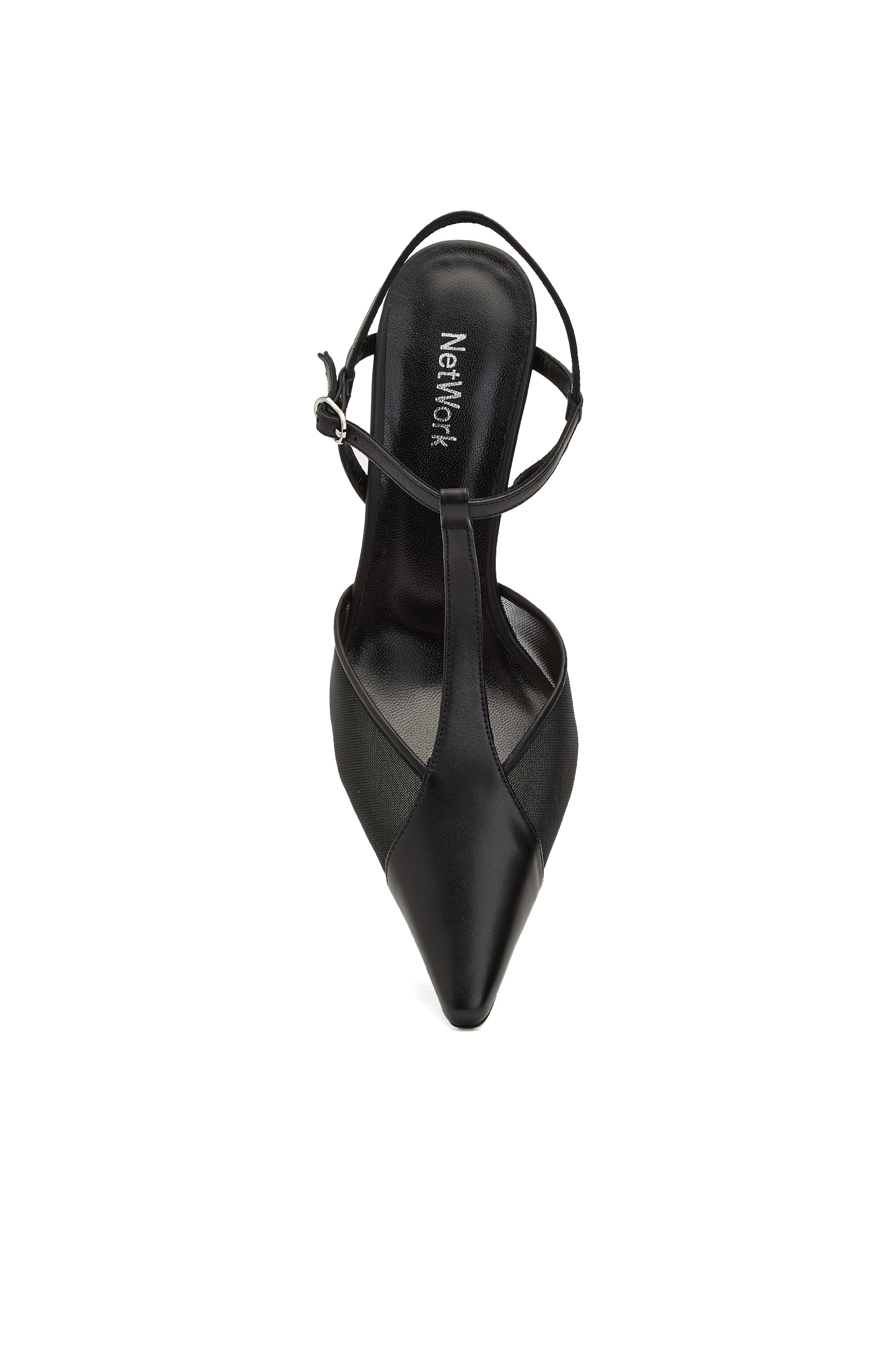 Siyah File Kumaş Detaylı Deri Stiletto