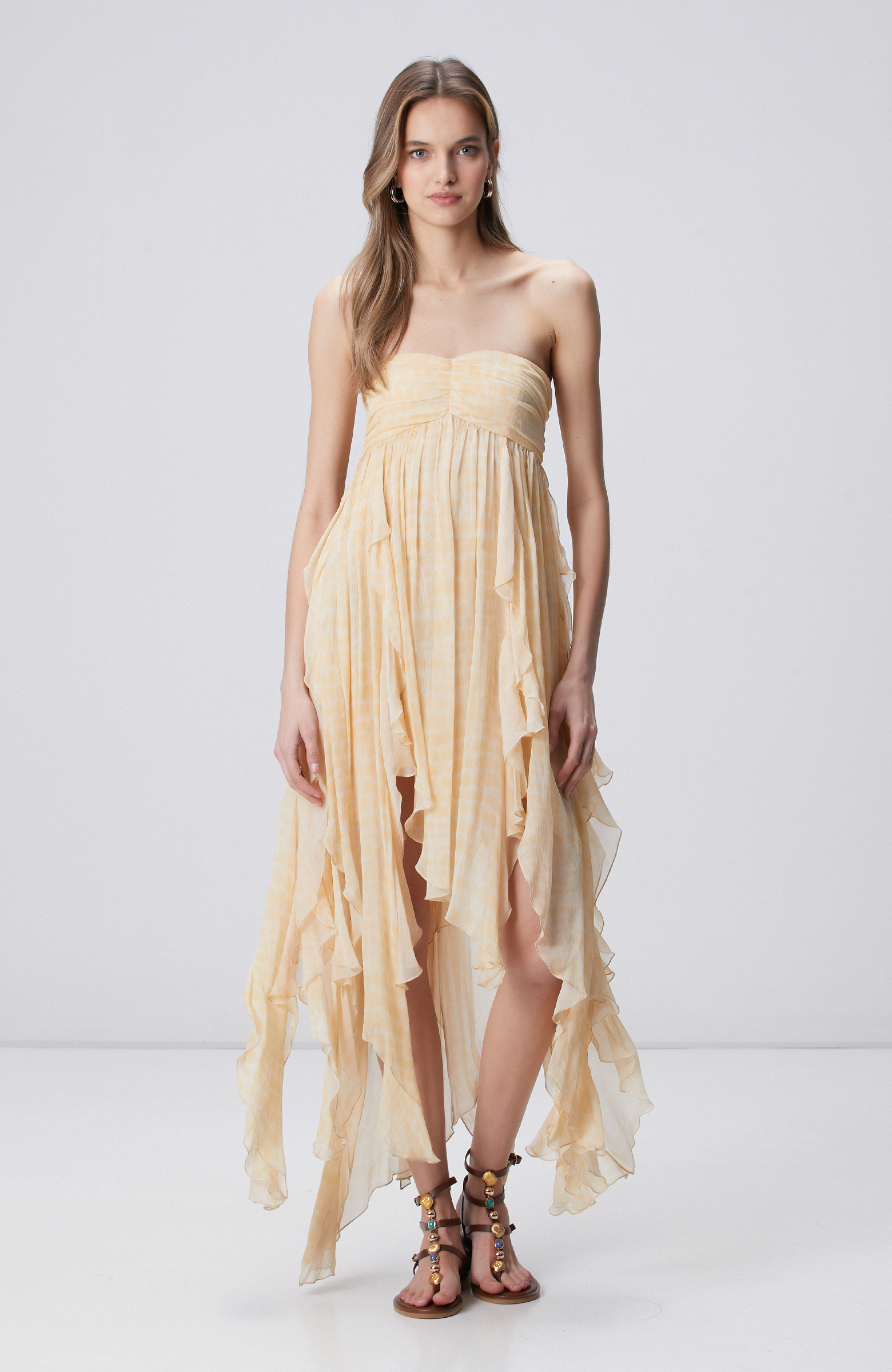 N-Green Yellow Patterned Evening Dress