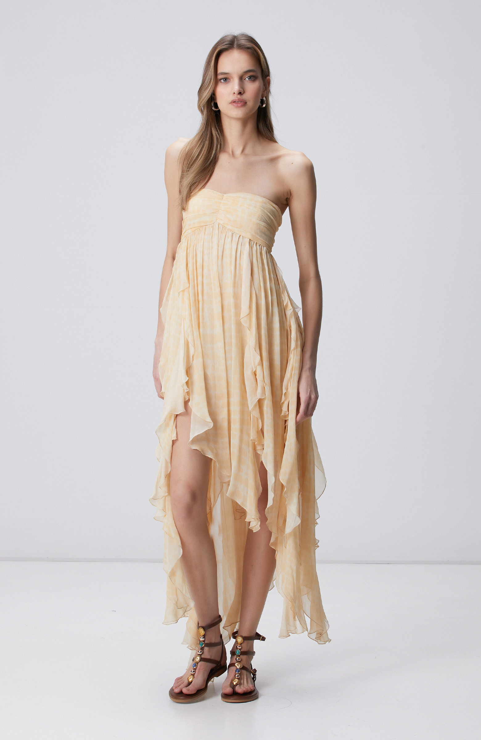 N-Green Yellow Patterned Evening Dress
