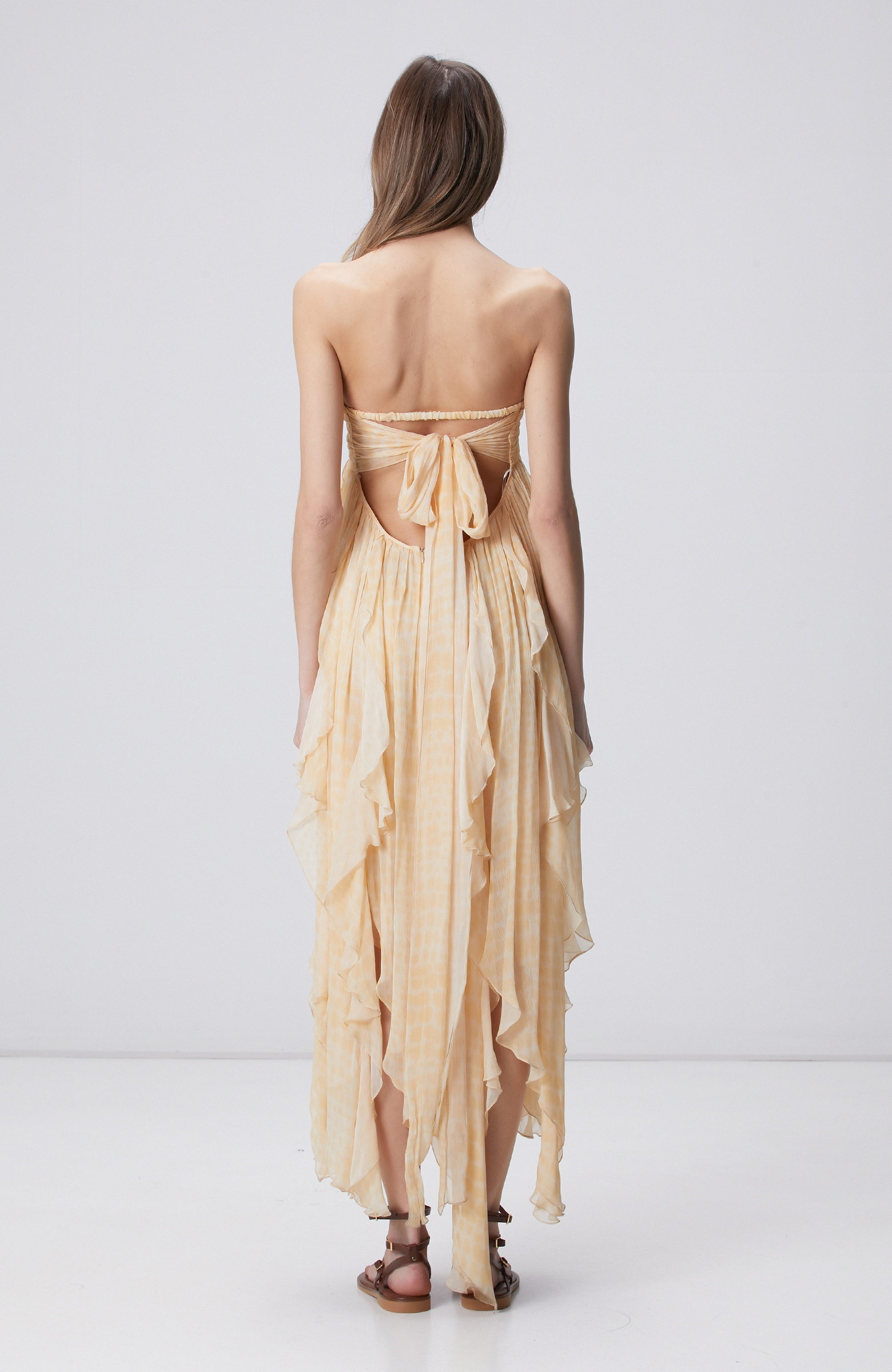 N-Green Yellow Patterned Evening Dress