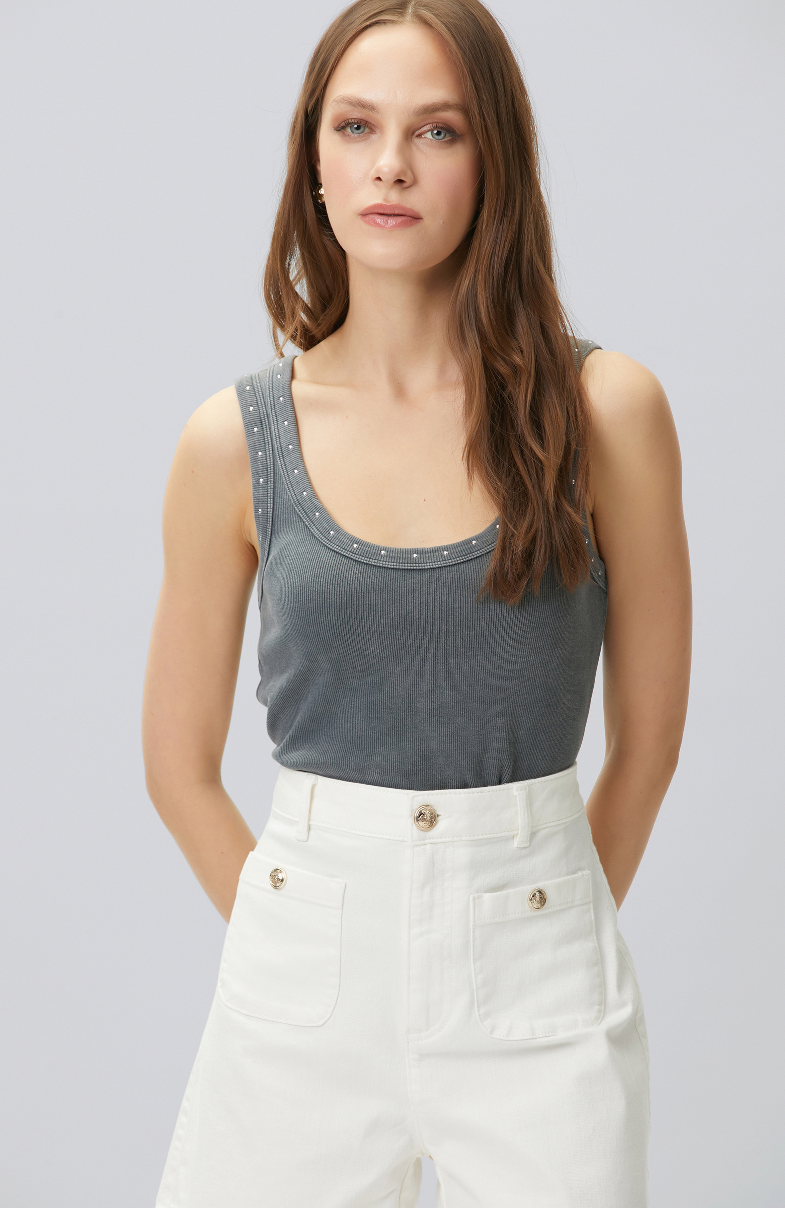 Antrasit Taş Baskılı T-shirt