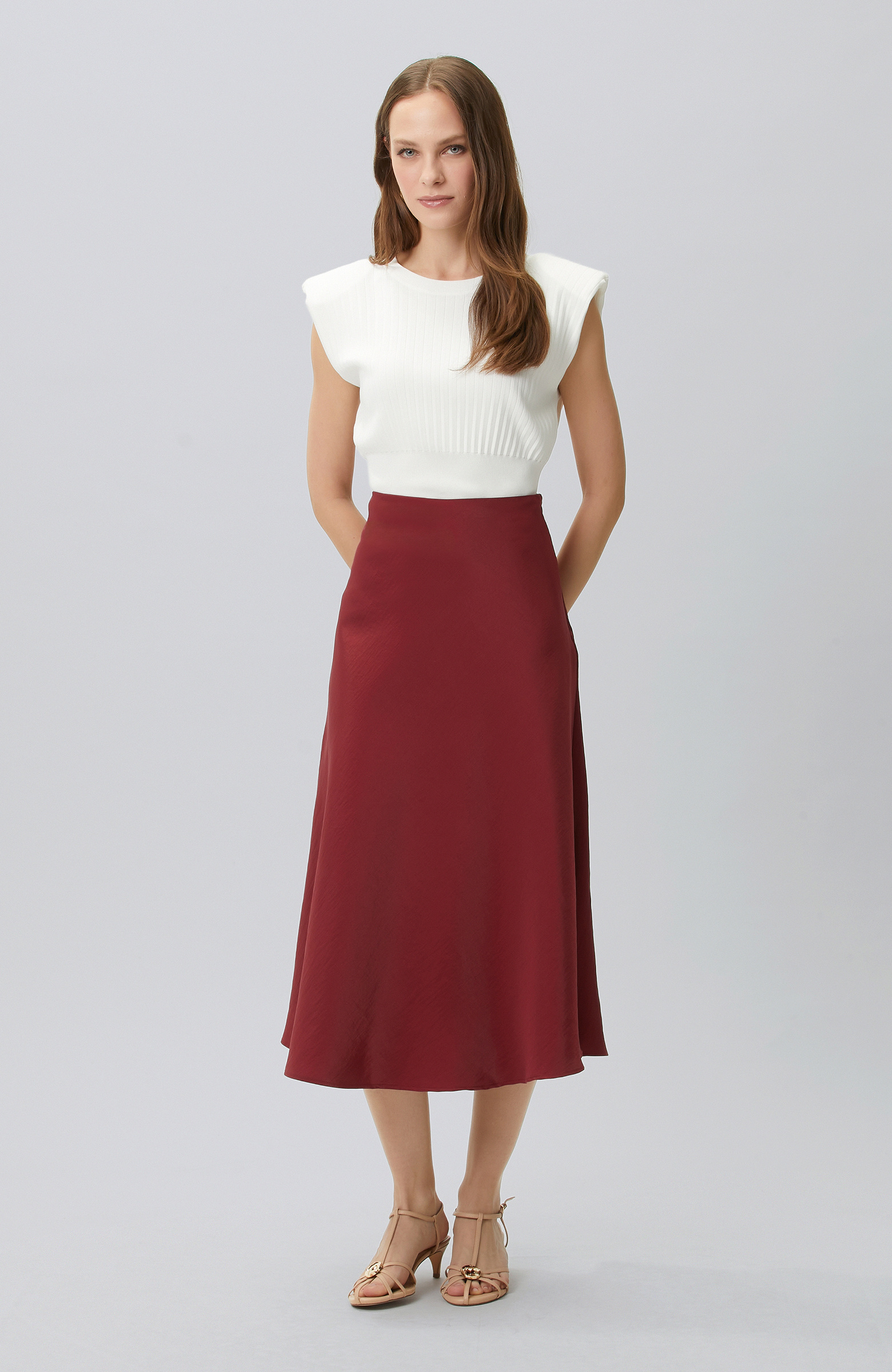 Cherry Below the Knee Length Shiny Fabric Skirt