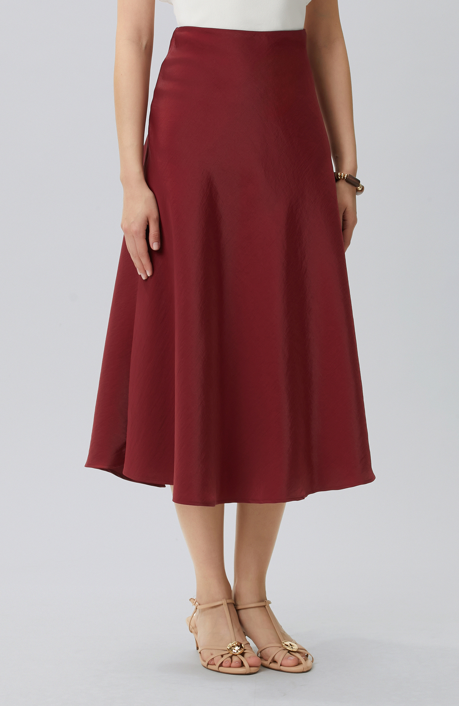 Cherry Below the Knee Length Shiny Fabric Skirt