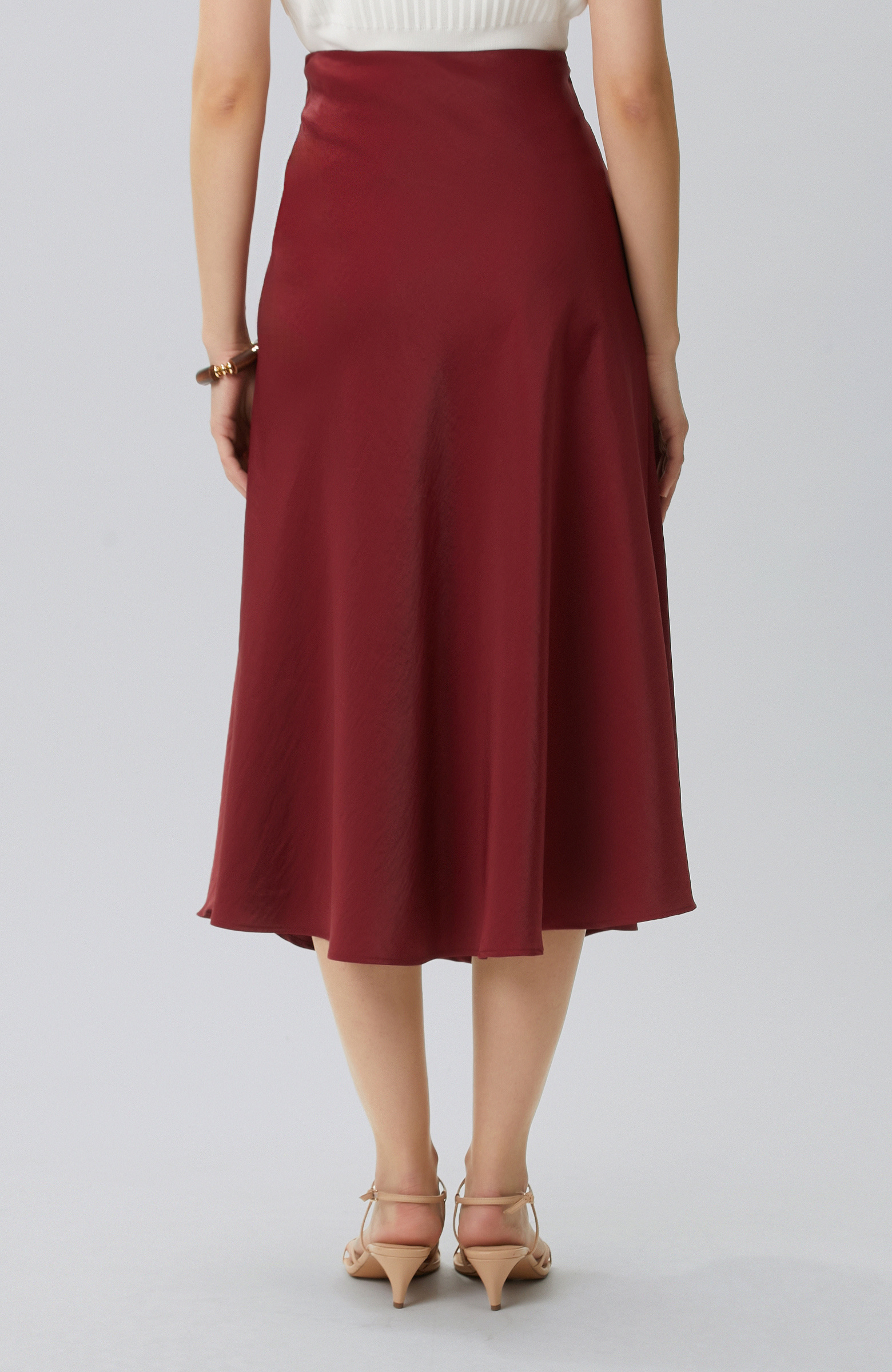 Cherry Below the Knee Length Shiny Fabric Skirt