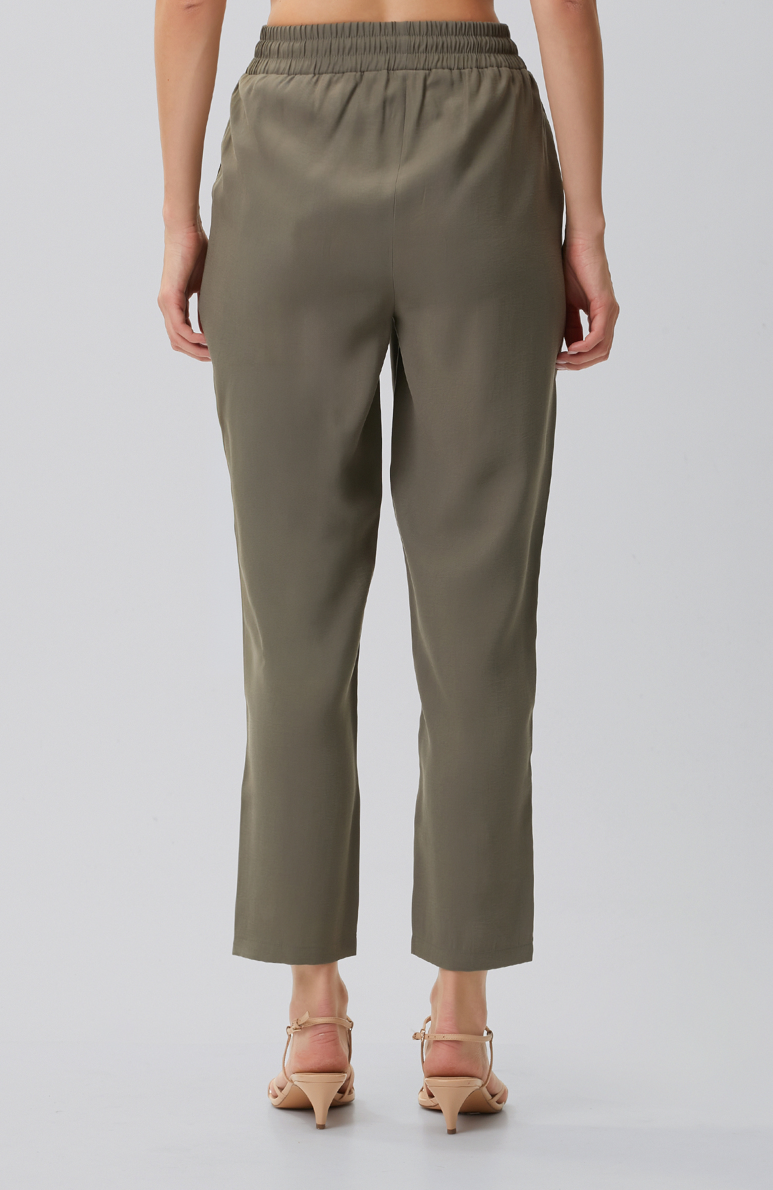 Haki Diyagonal Desenli Basic Pantolon