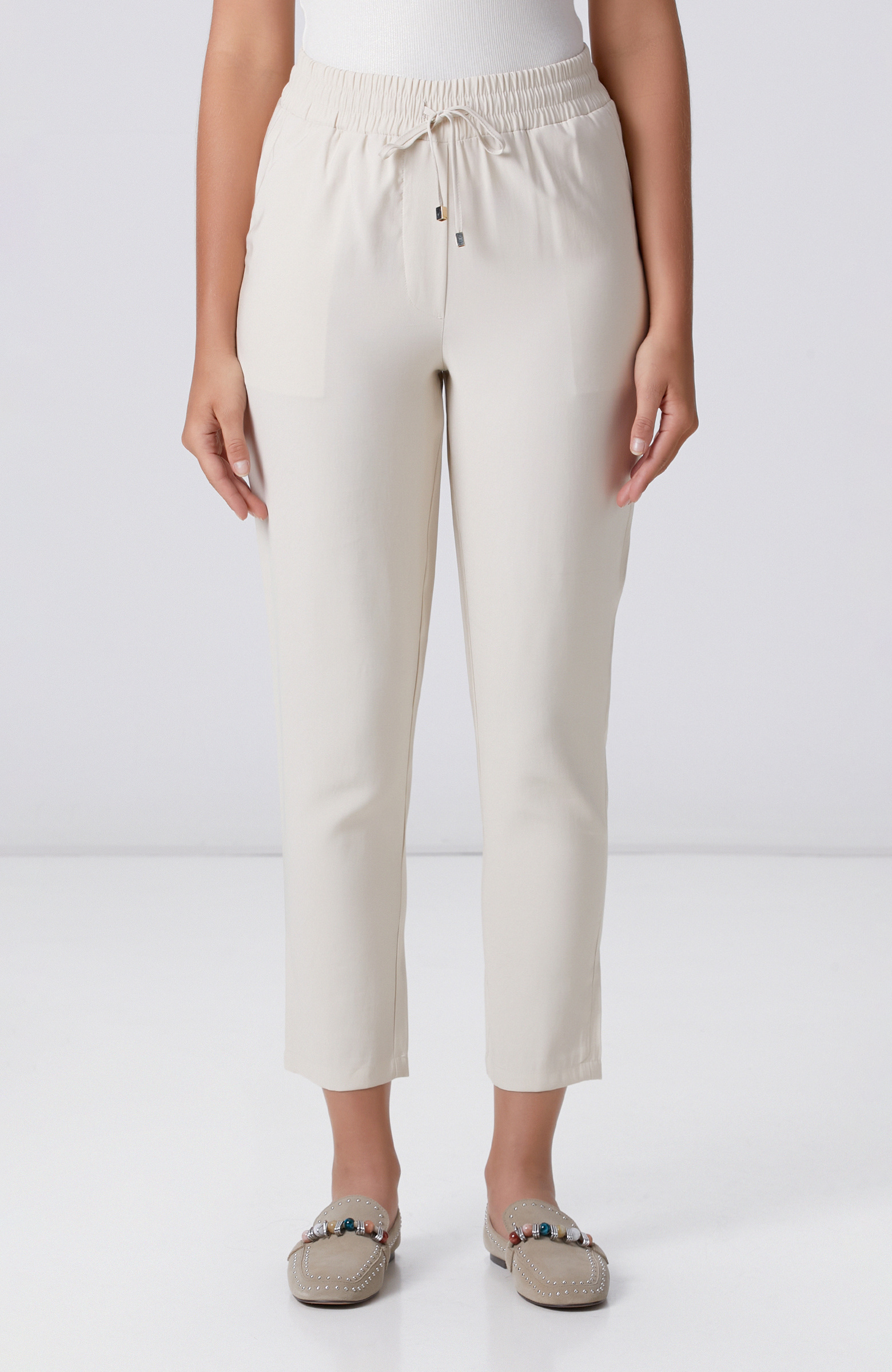 Bej Diyagonal Basic Jogger Pantolon