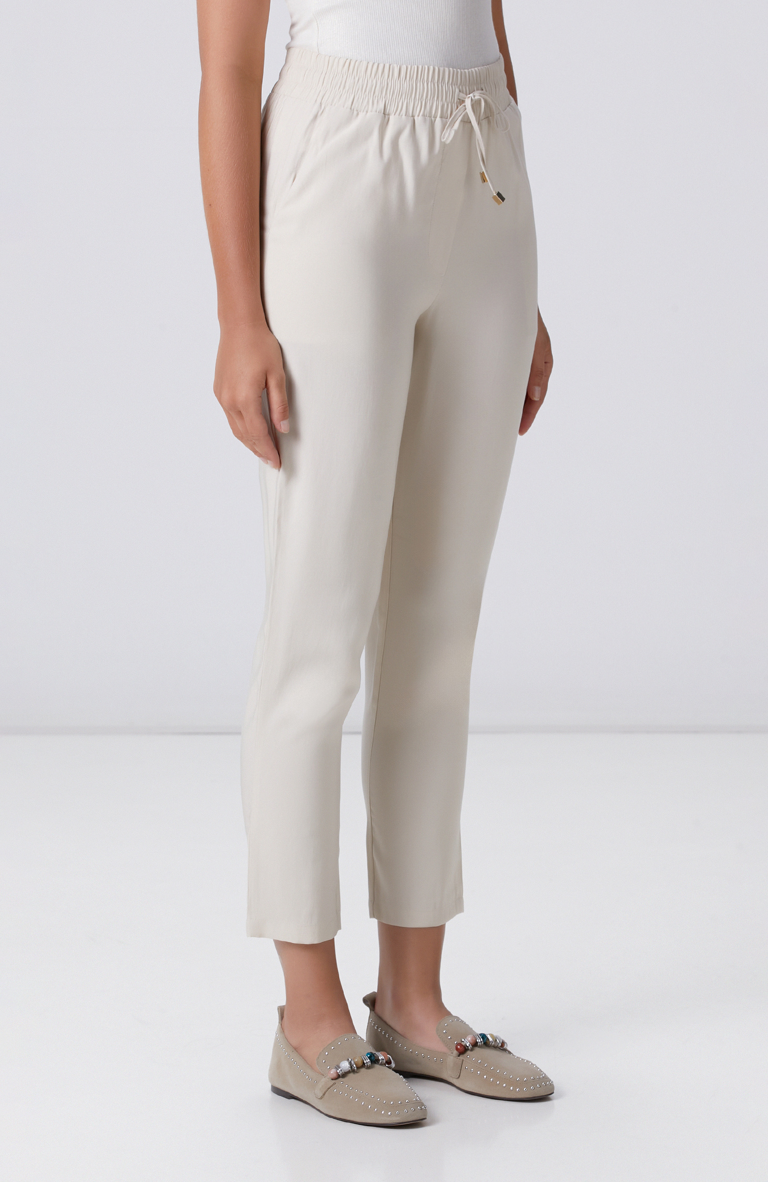 Bej Diyagonal Basic Jogger Pantolon