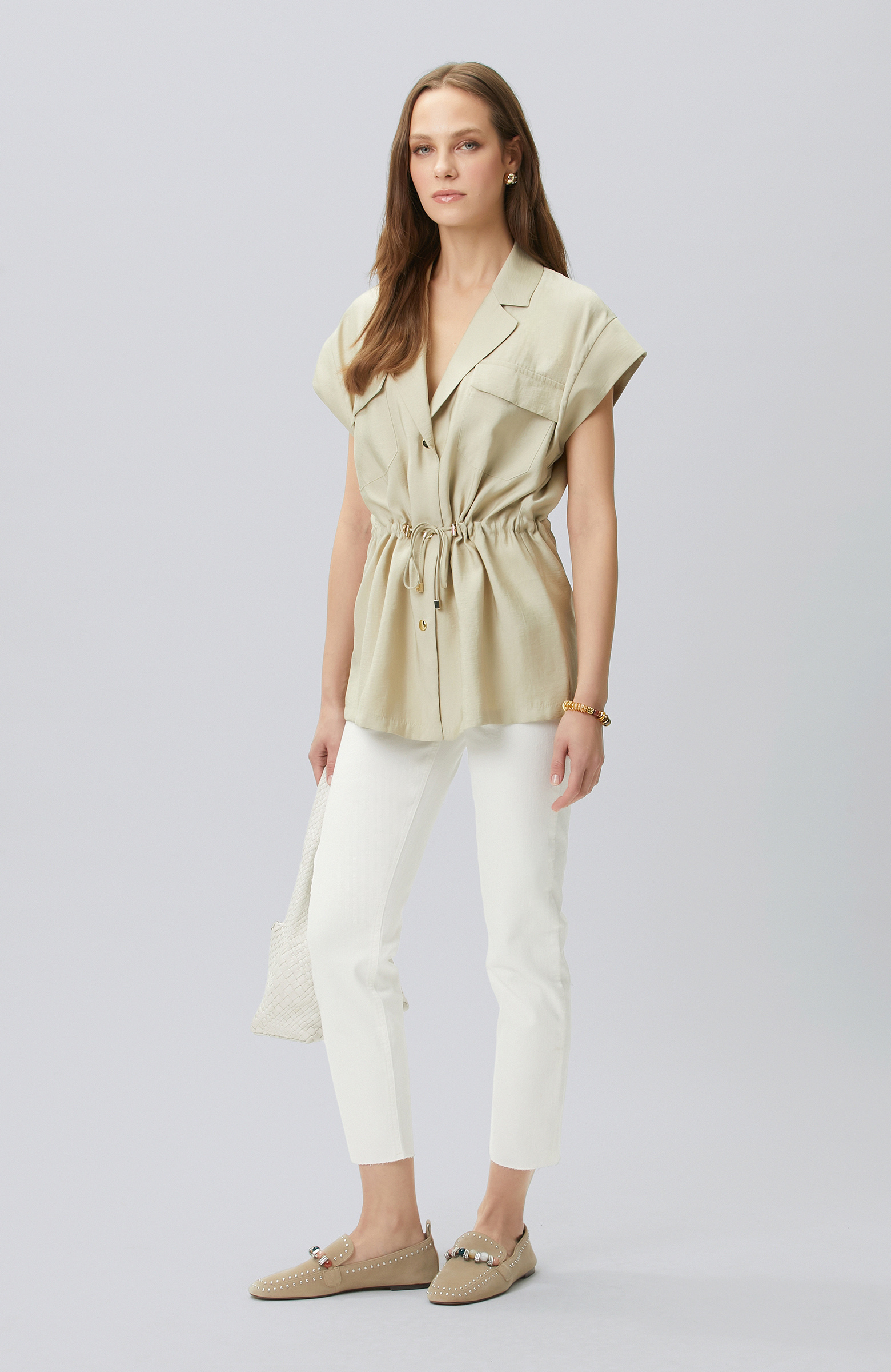 Açık Haki Beli Büzgülü Ceket