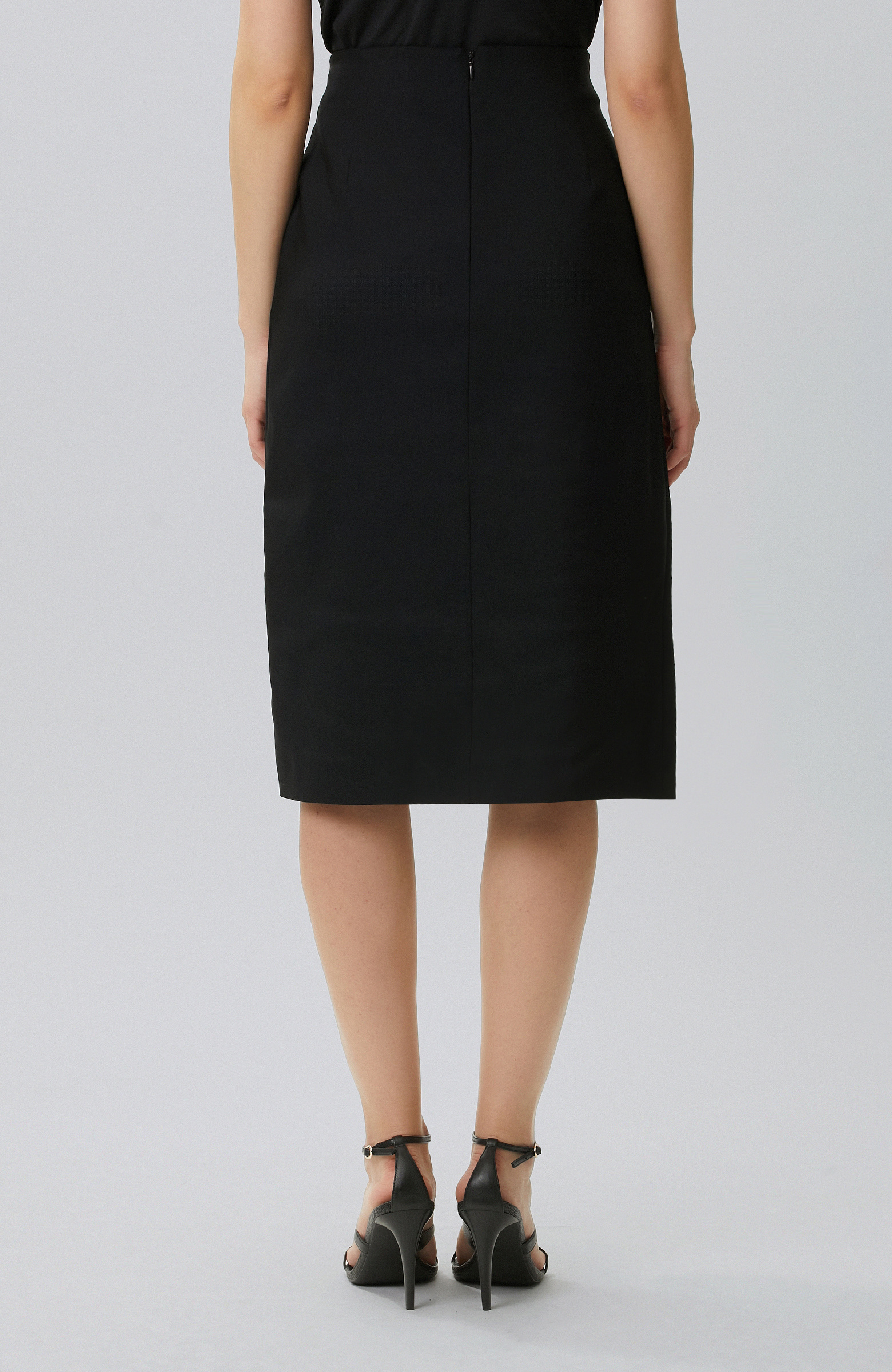 Black Double Breasted Closure Below the Knee Length Skirt