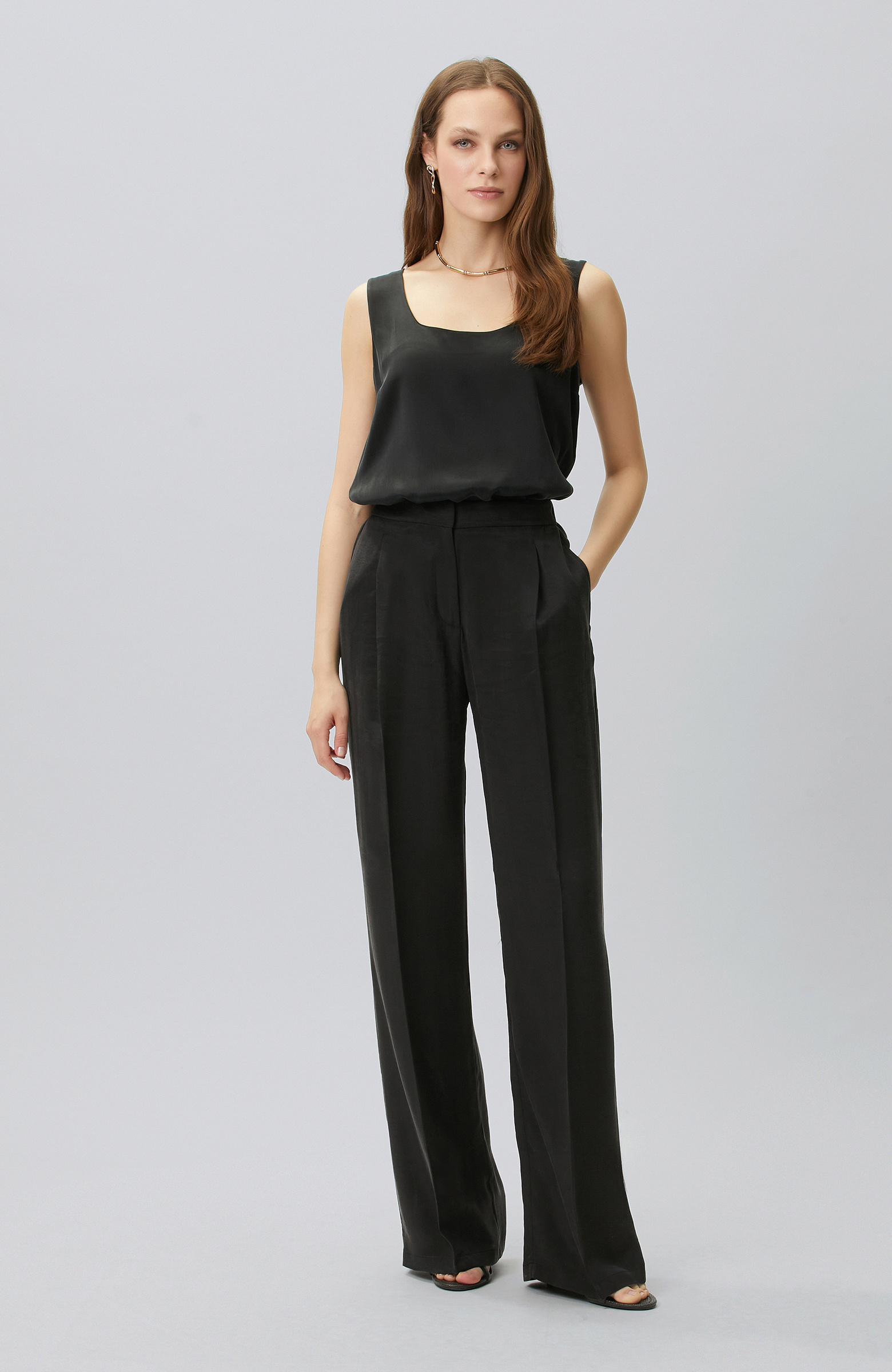 Black Pleated Palazzo Trousers