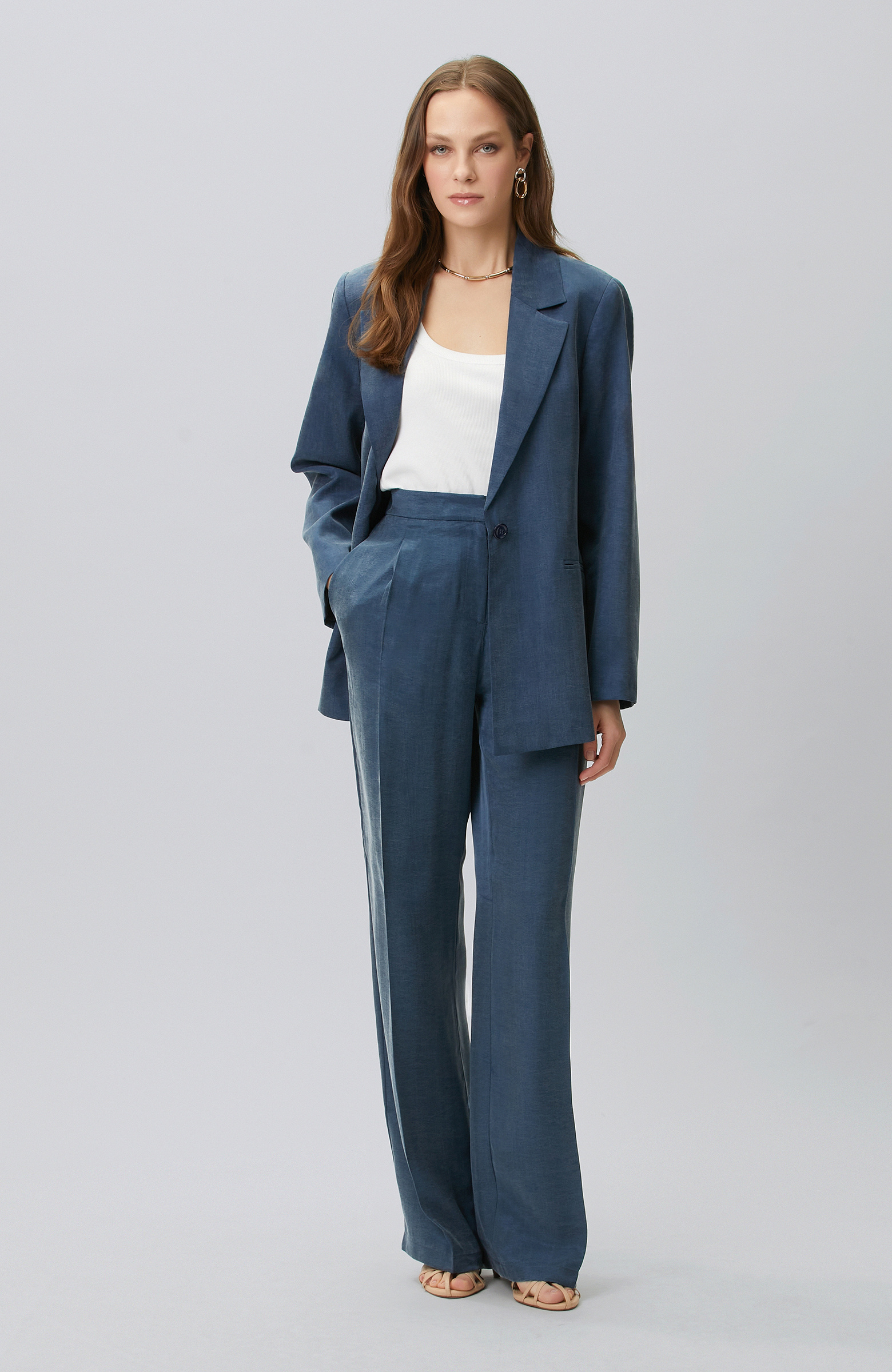 Indigo Pleated Palazzo Pants